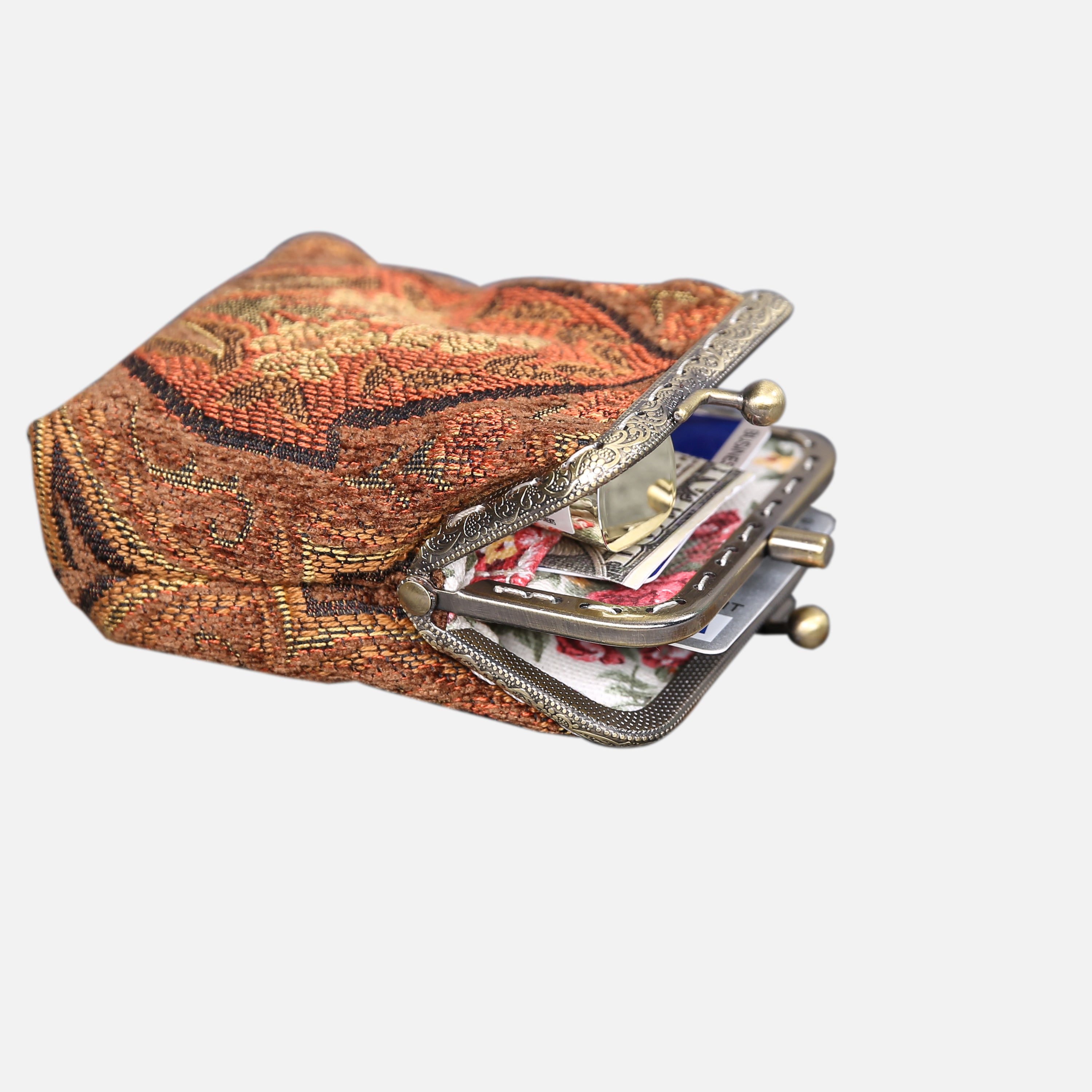 Damask D. Brown Double Kiss Clasp Coin Purse MCW Handmade-4