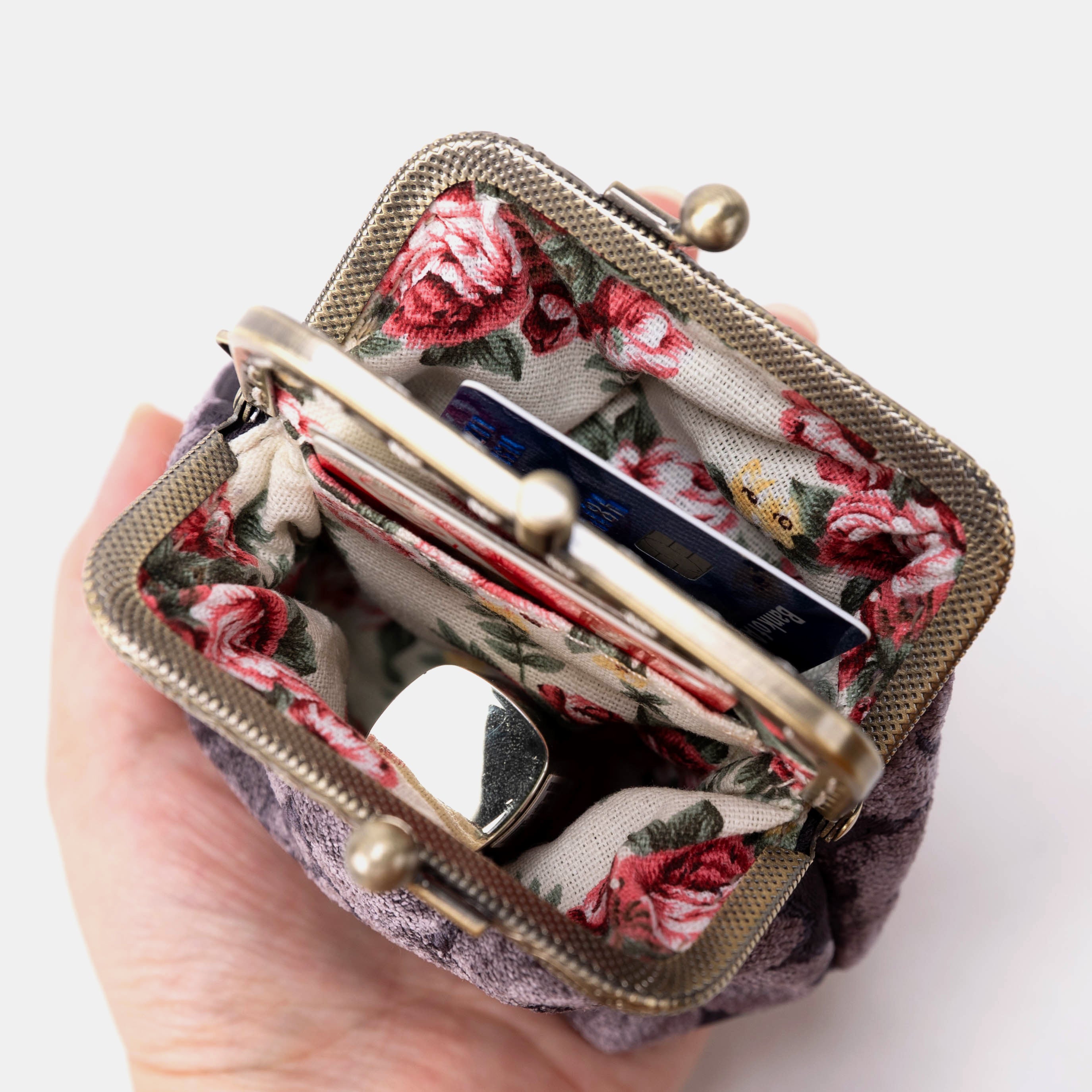 Floral Brocade Purple Double Kiss Clasp Coin Purse Top