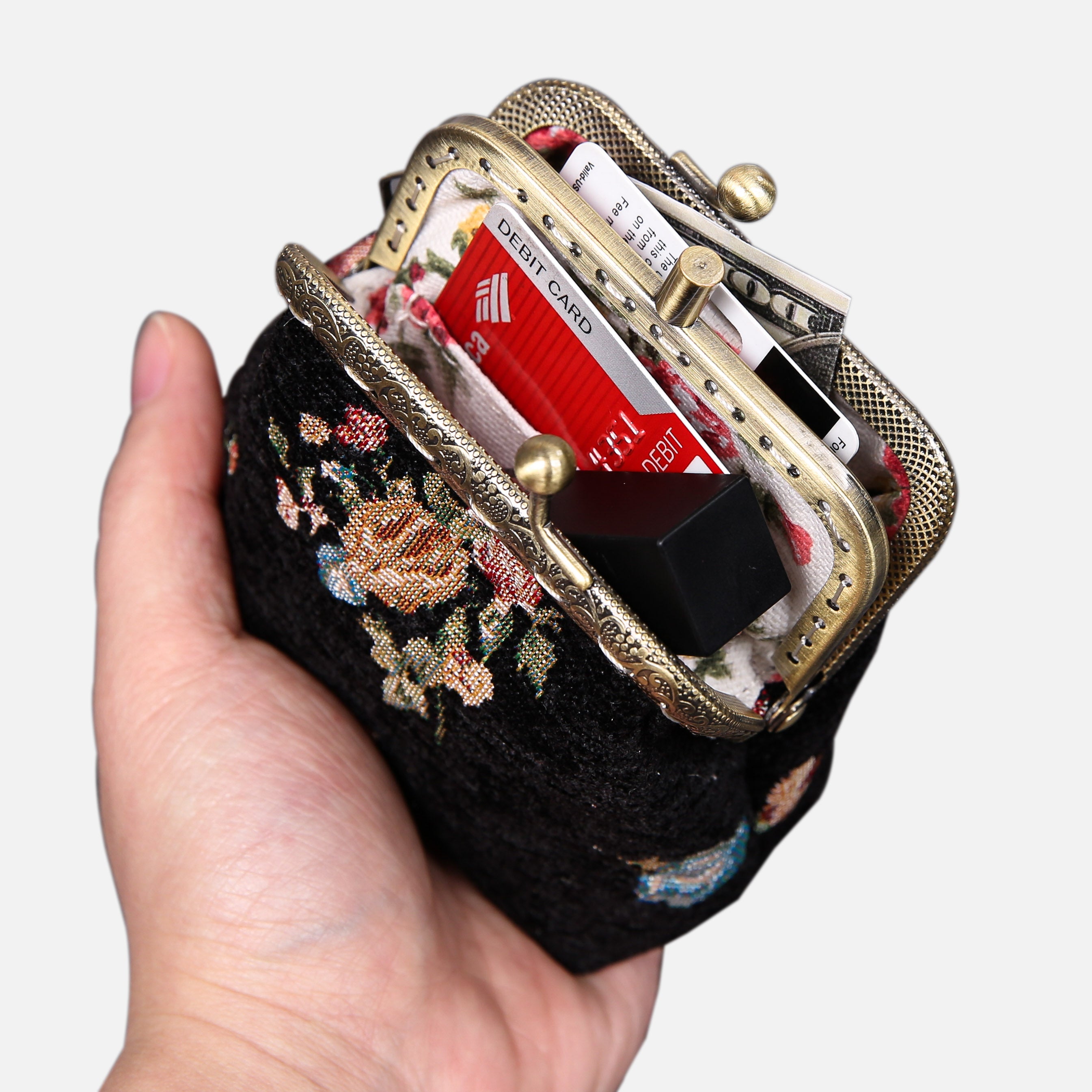 Bouquets Black Double Kiss Clasp Coin Purse  MCW Handmade-1