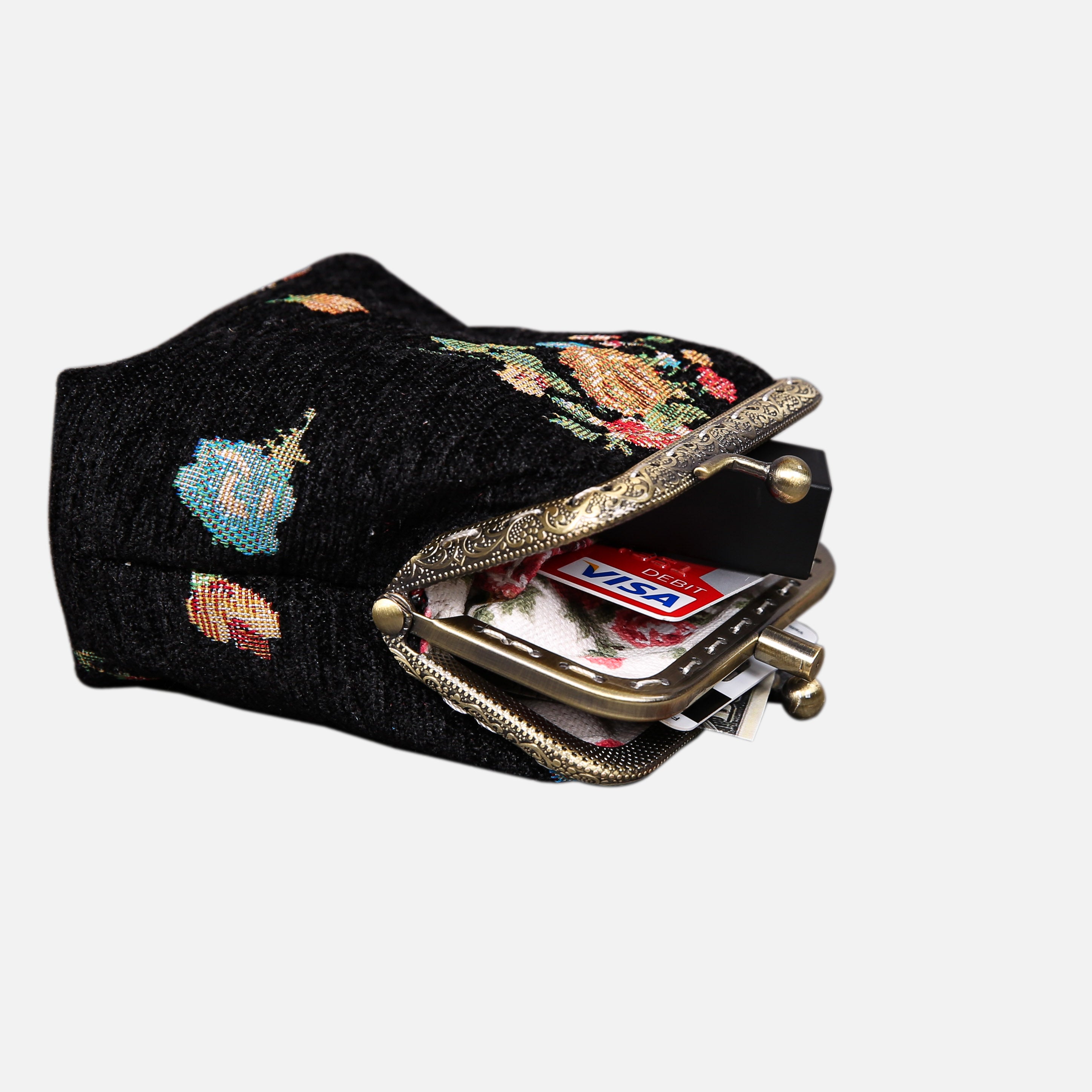 Bouquets Black Double Kiss Clasp Coin Purse MCW Handmade-4