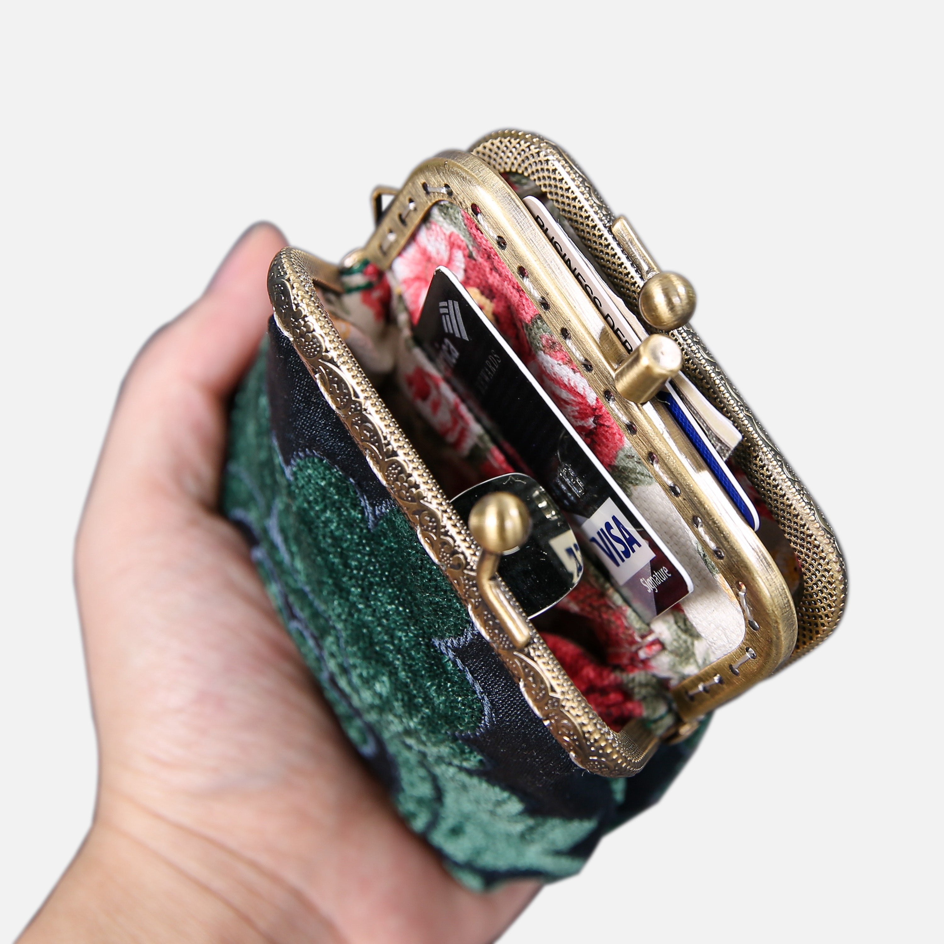 Queen Hunter Green Double Kiss Clasp Coin Purse MCW Handmade-1