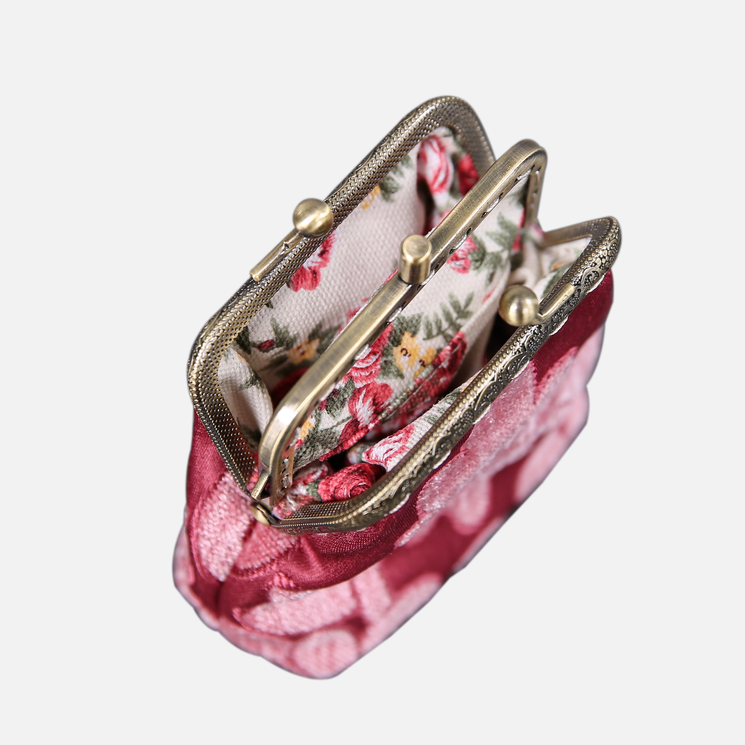 Queen Rose Pink Double Kiss Clasp Coin Purse MCW Handmade-3