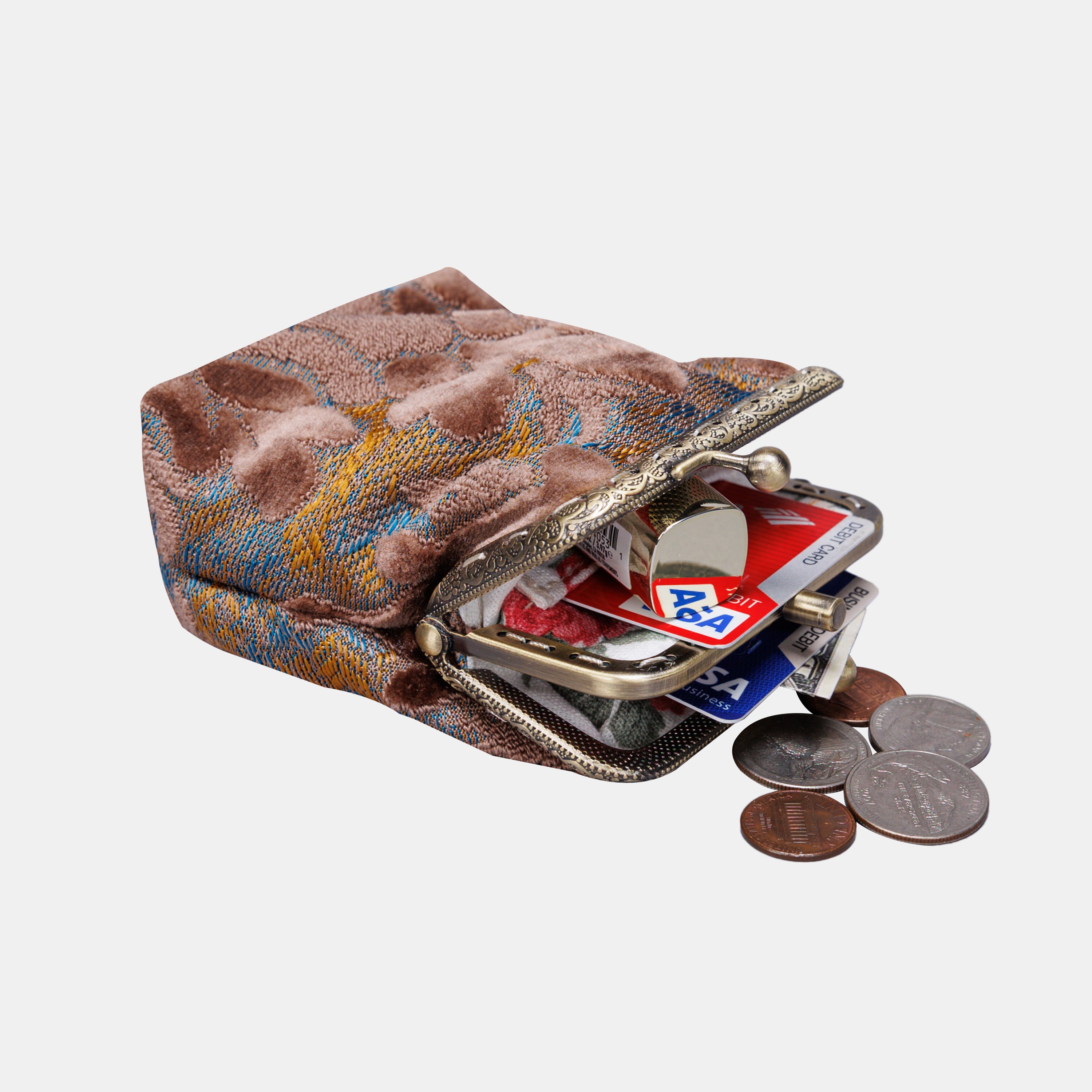 Burnout Velvet Camel Double Kiss Clasp Coin Purse MCW Handmade-5