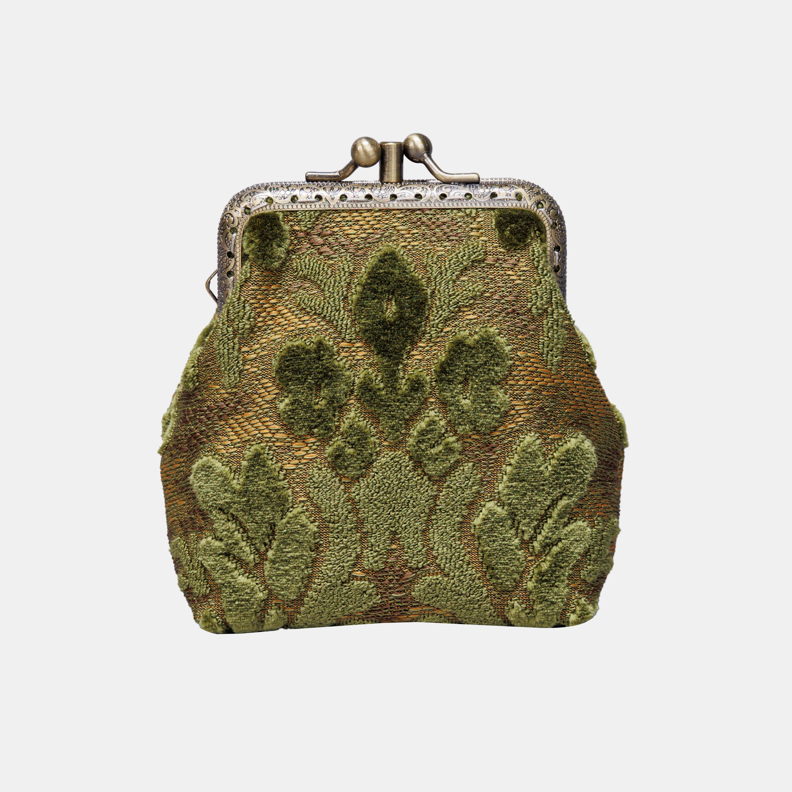 Burnout Velvet Fern Green Double Kiss Clasp Coin Purse MCW Handmade-1