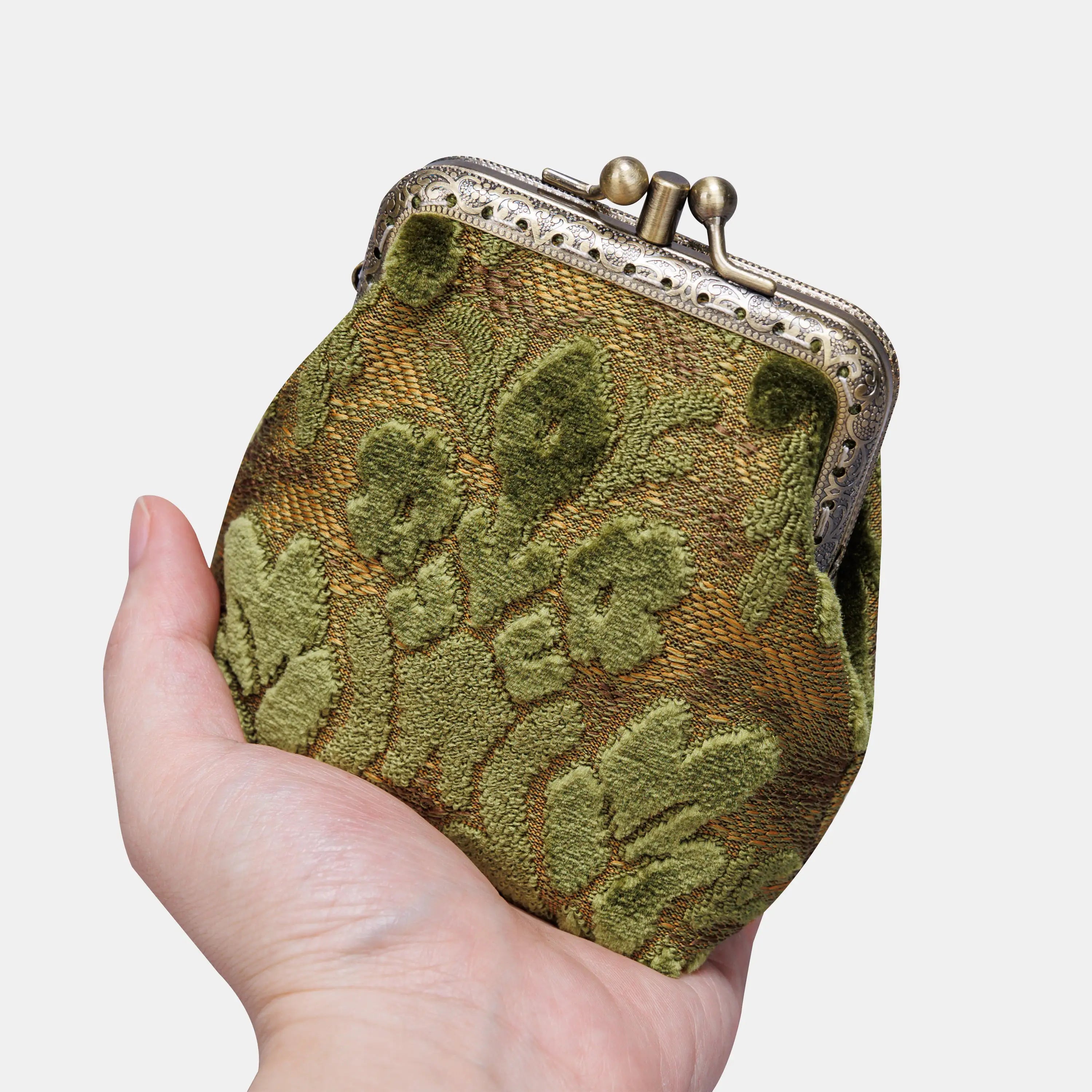 Burnout Velvet Fern Green Double Kiss Clasp Coin Purse of America main