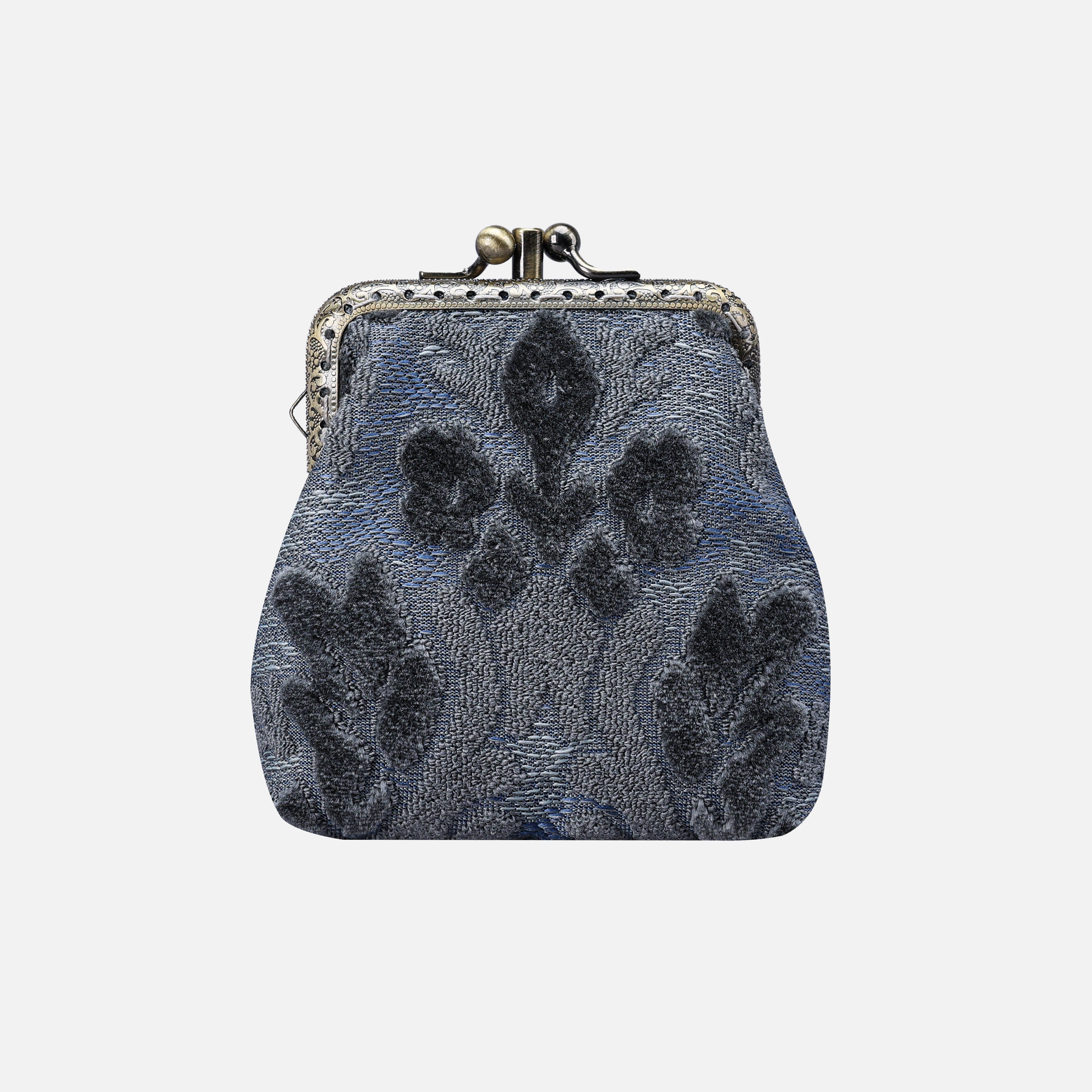 Burnout Velvet Steel Blue Double Kiss Clasp Coin Purse MCW Handmade-2