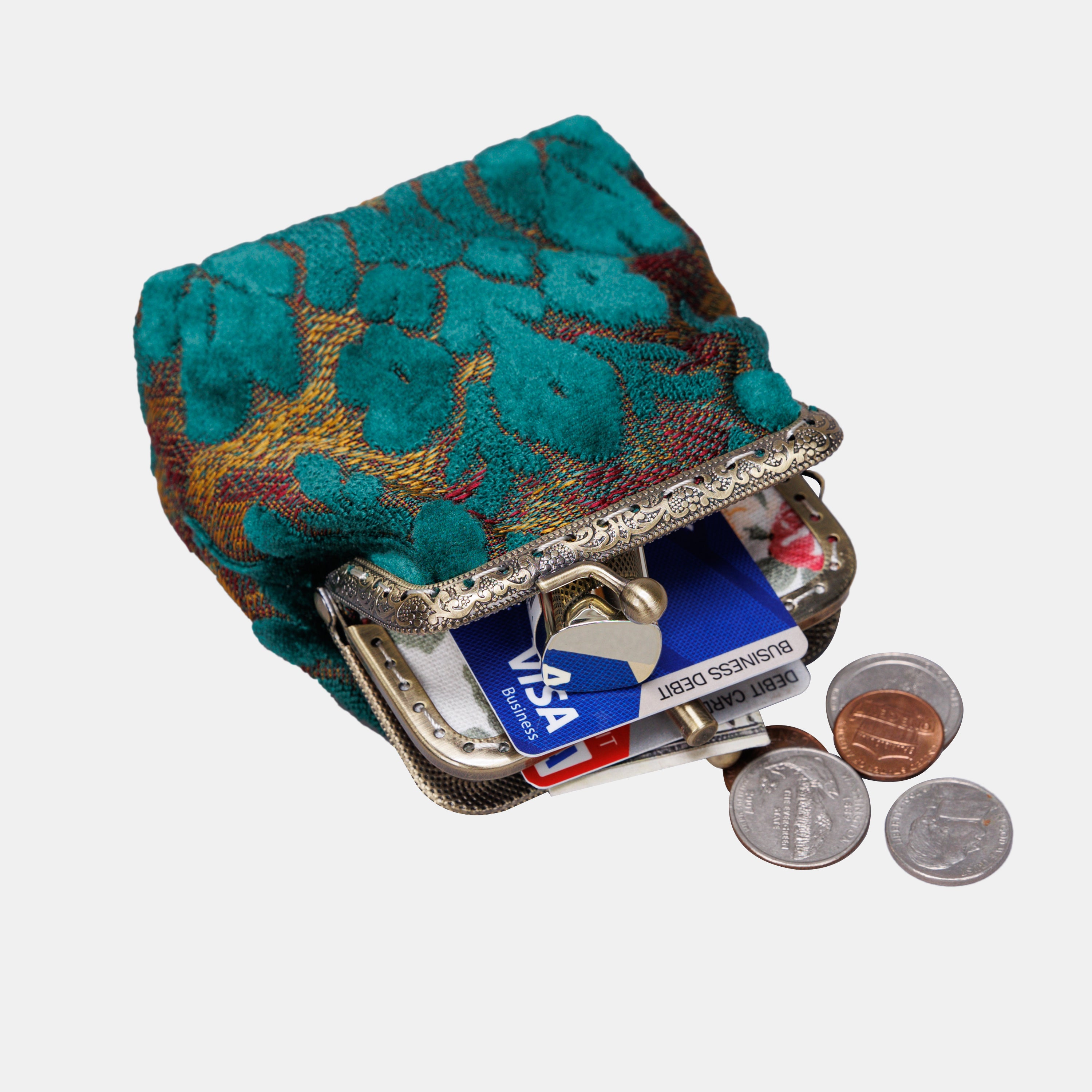 Burnout Velvet Jade Green Double Kiss Clasp Coin Purse MCW Handmade-4