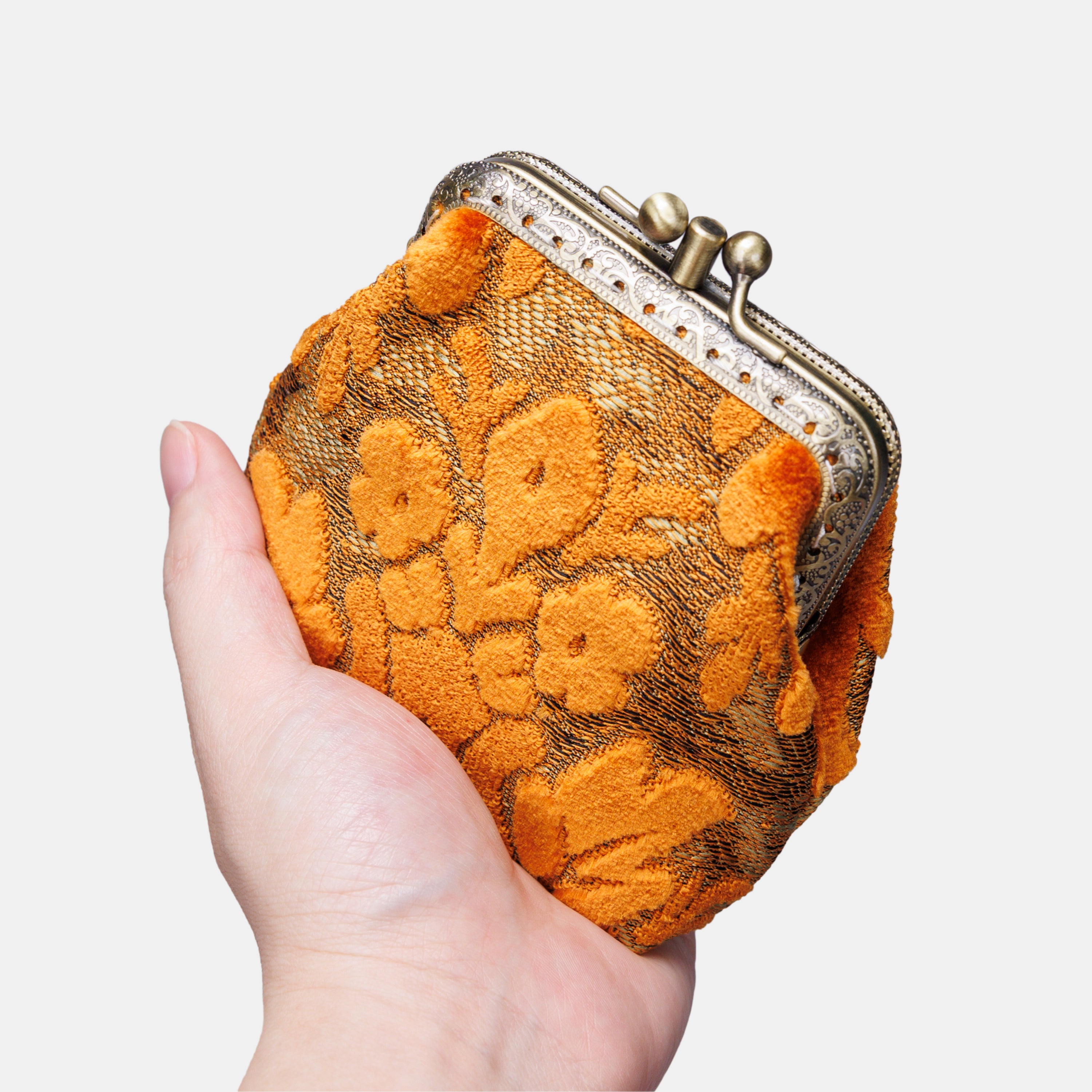 Burnout Velvet Orange Double Kiss Clasp Coin Purse  MCW Handmade
