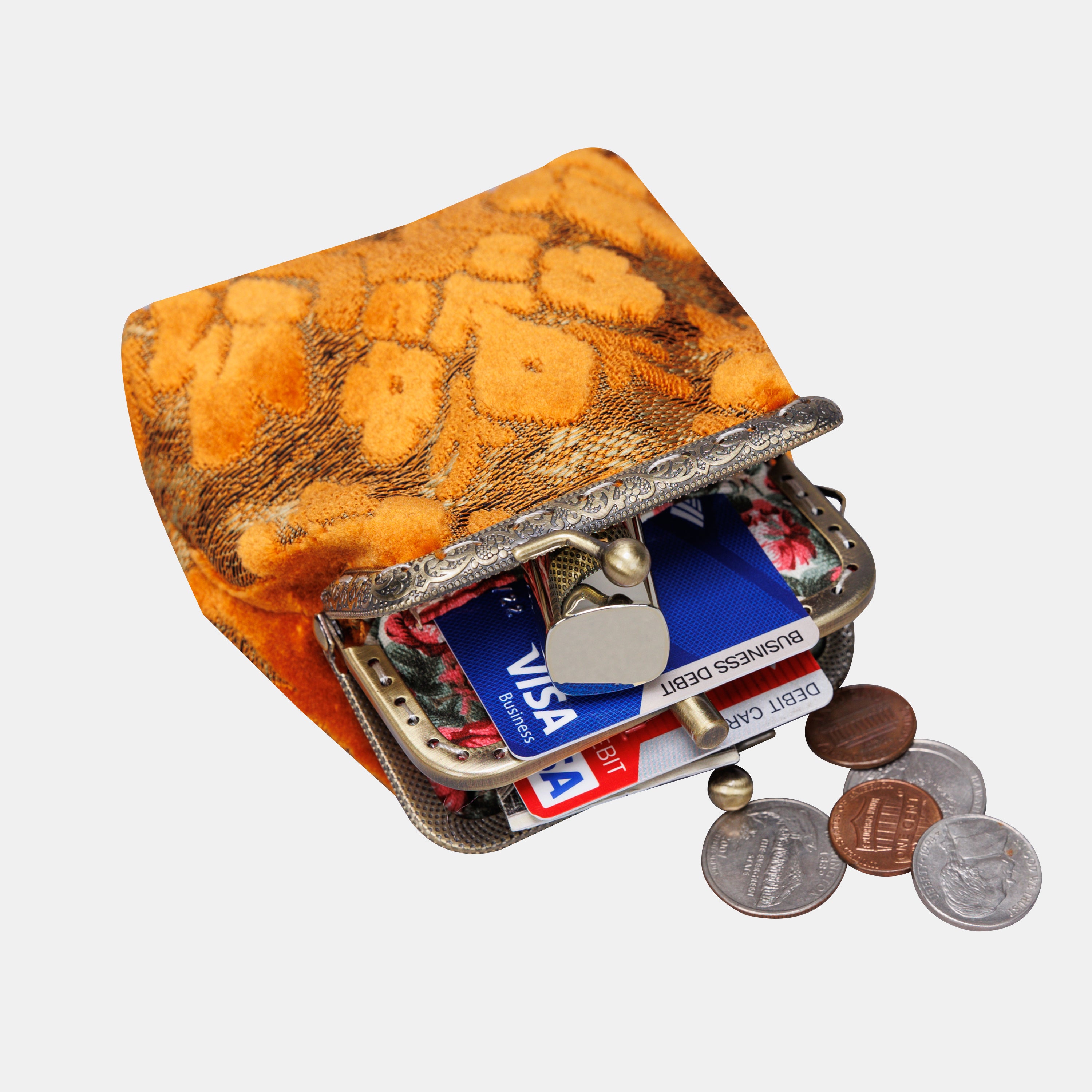 Burnout Velvet Orange Double Kiss Clasp Coin Purse MCW Handmade-4