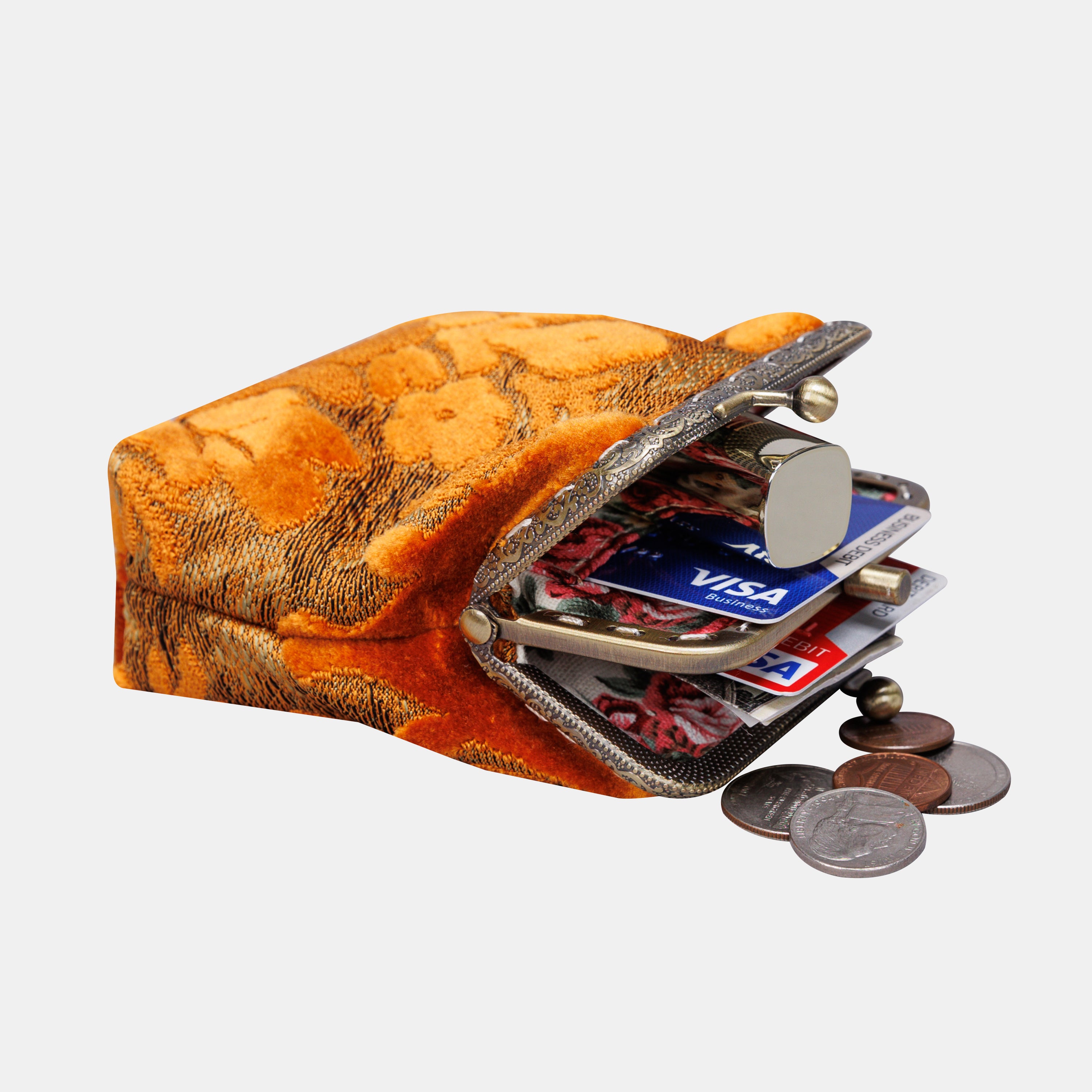 Burnout Velvet Orange Double Kiss Clasp Coin Purse MCW Handmade-5