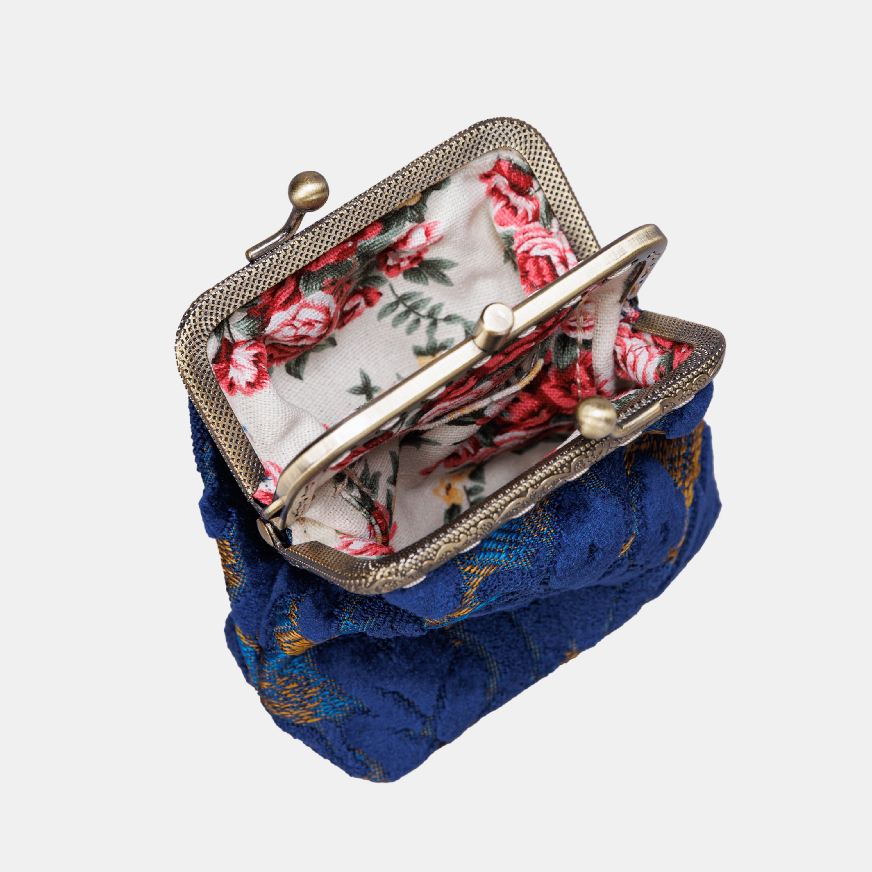 Burnout Velvet Navy Double Kiss Clasp Coin Purse MCW Handmade-3