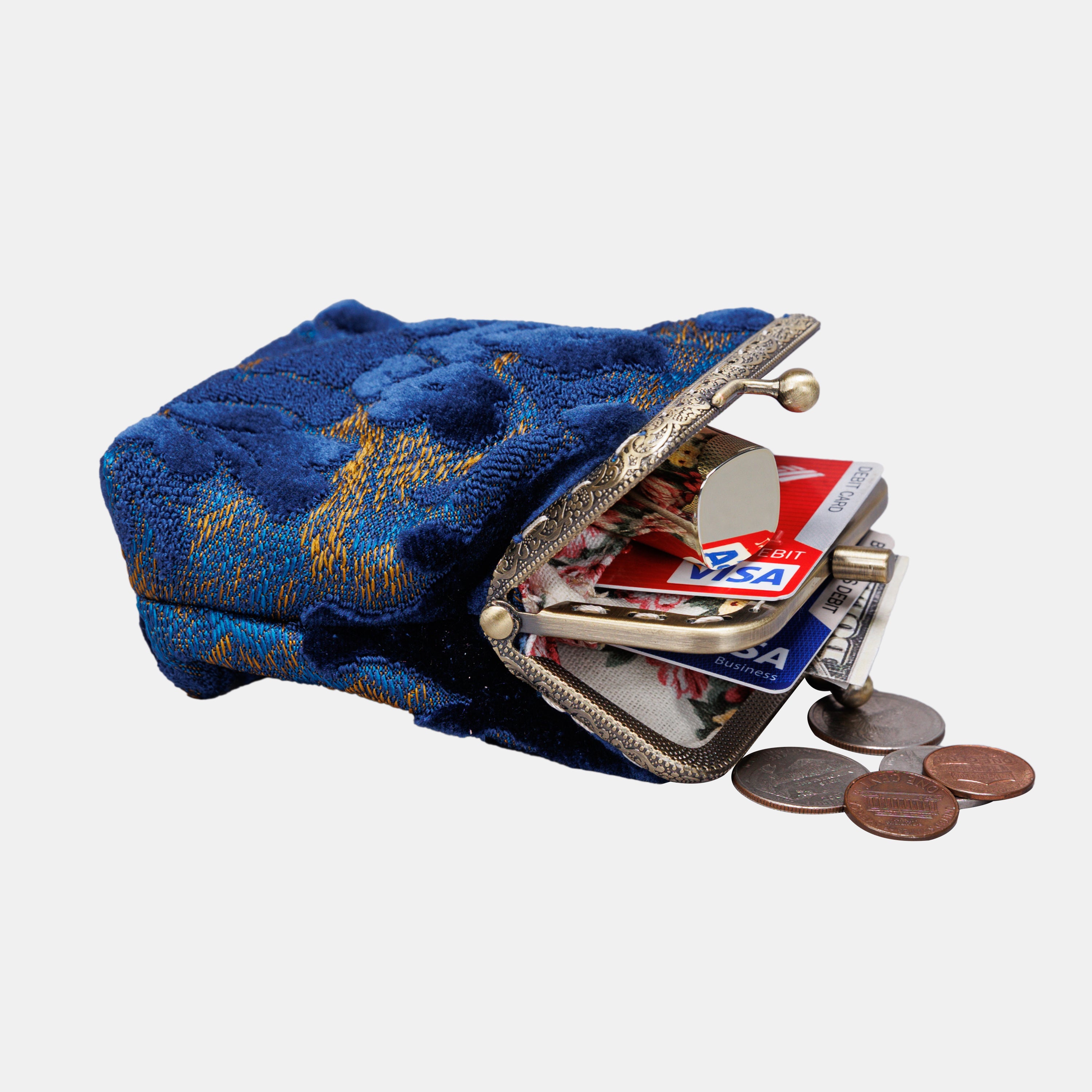 Burnout Velvet Navy Double Kiss Clasp Coin Purse MCW Handmade-5