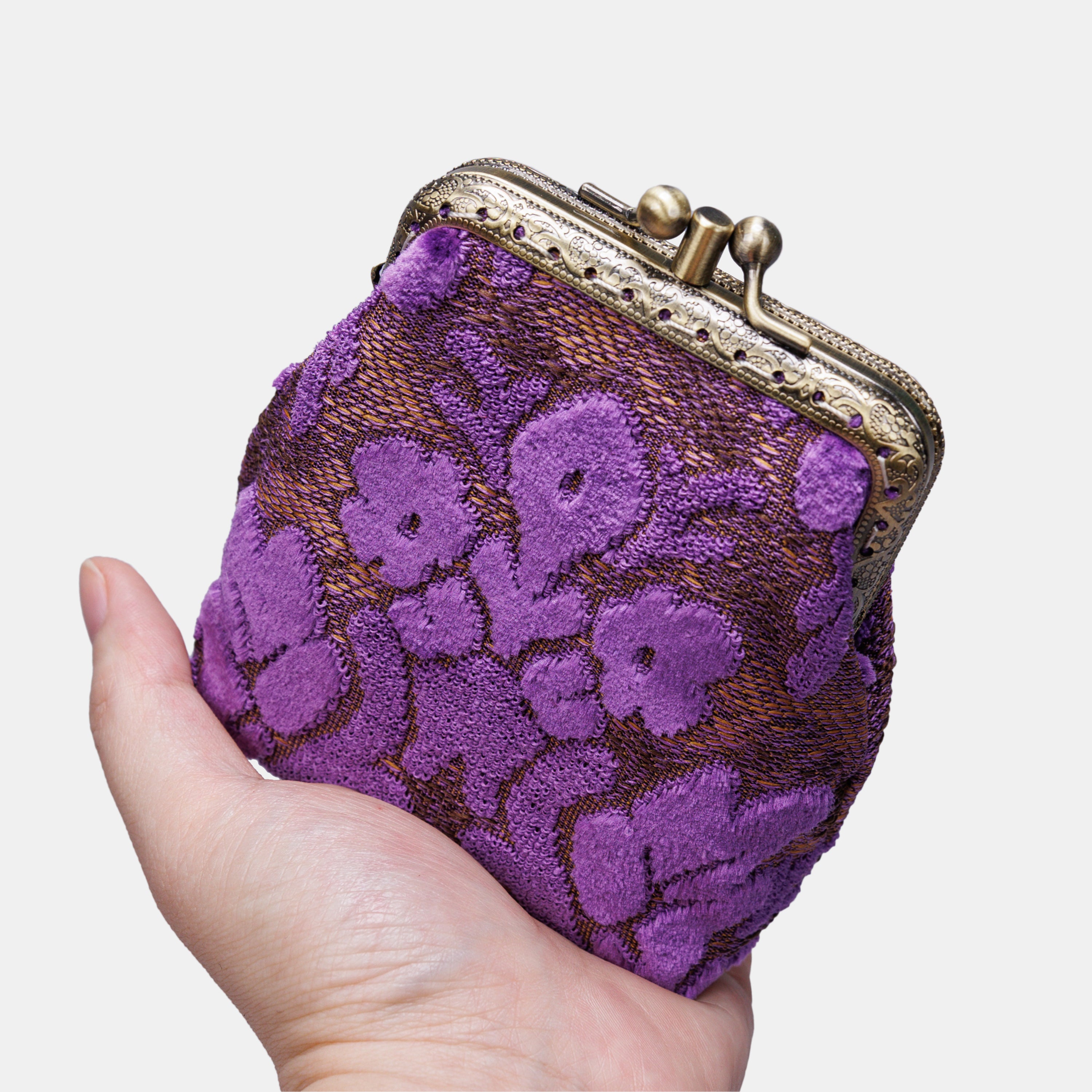 Burnout Velvet Purple Double Kiss Clasp Coin Purse  MCW Handmade