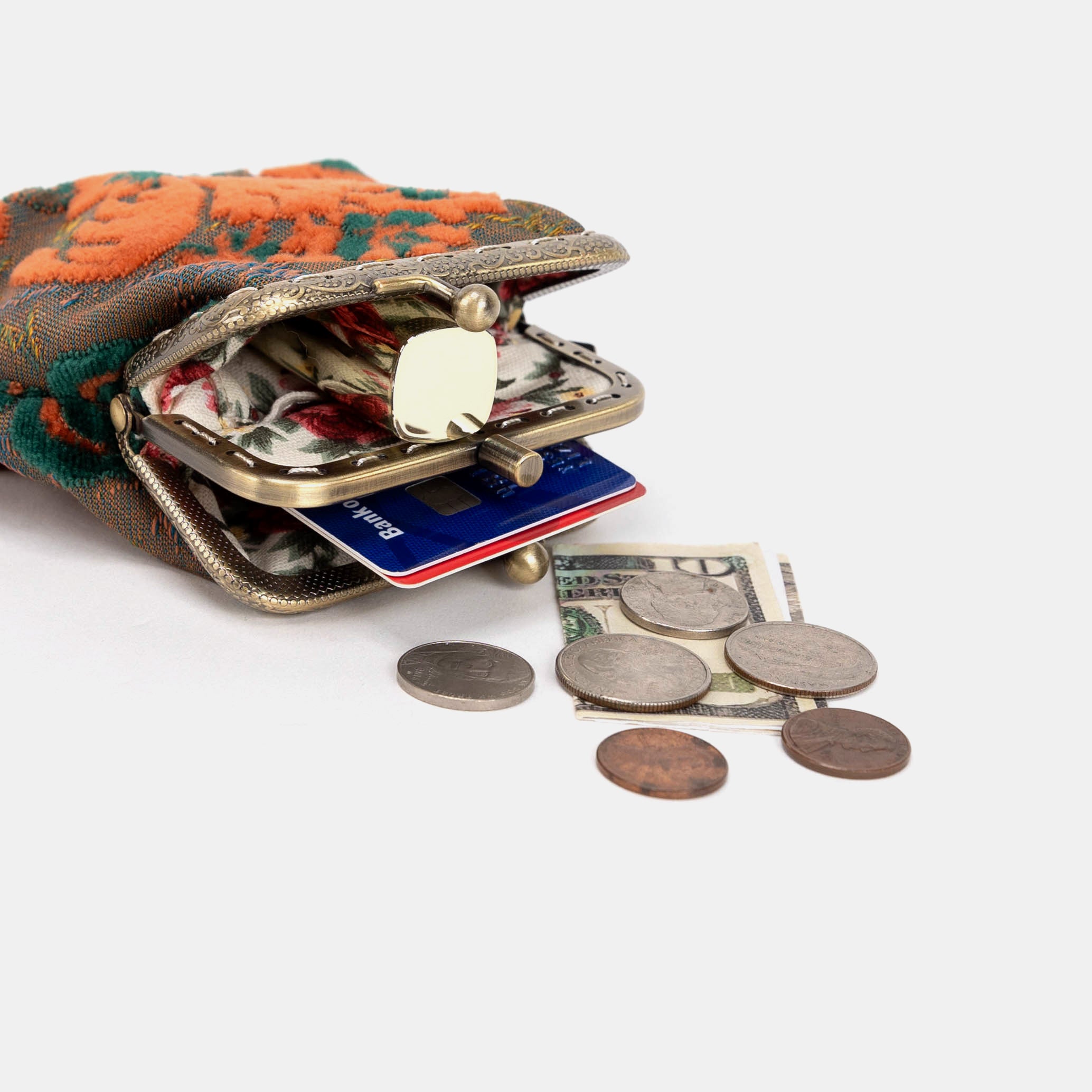 Burnout Velvet Revival Jade Double Kiss Clasp Coin Purse