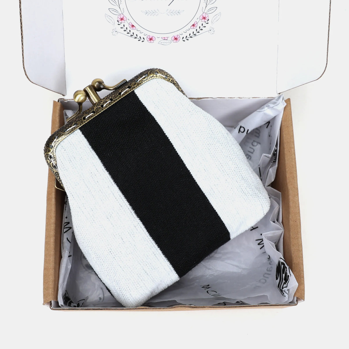 Black & White Beetlejuice Double Kiss Clasp Coin Purse of America packaging