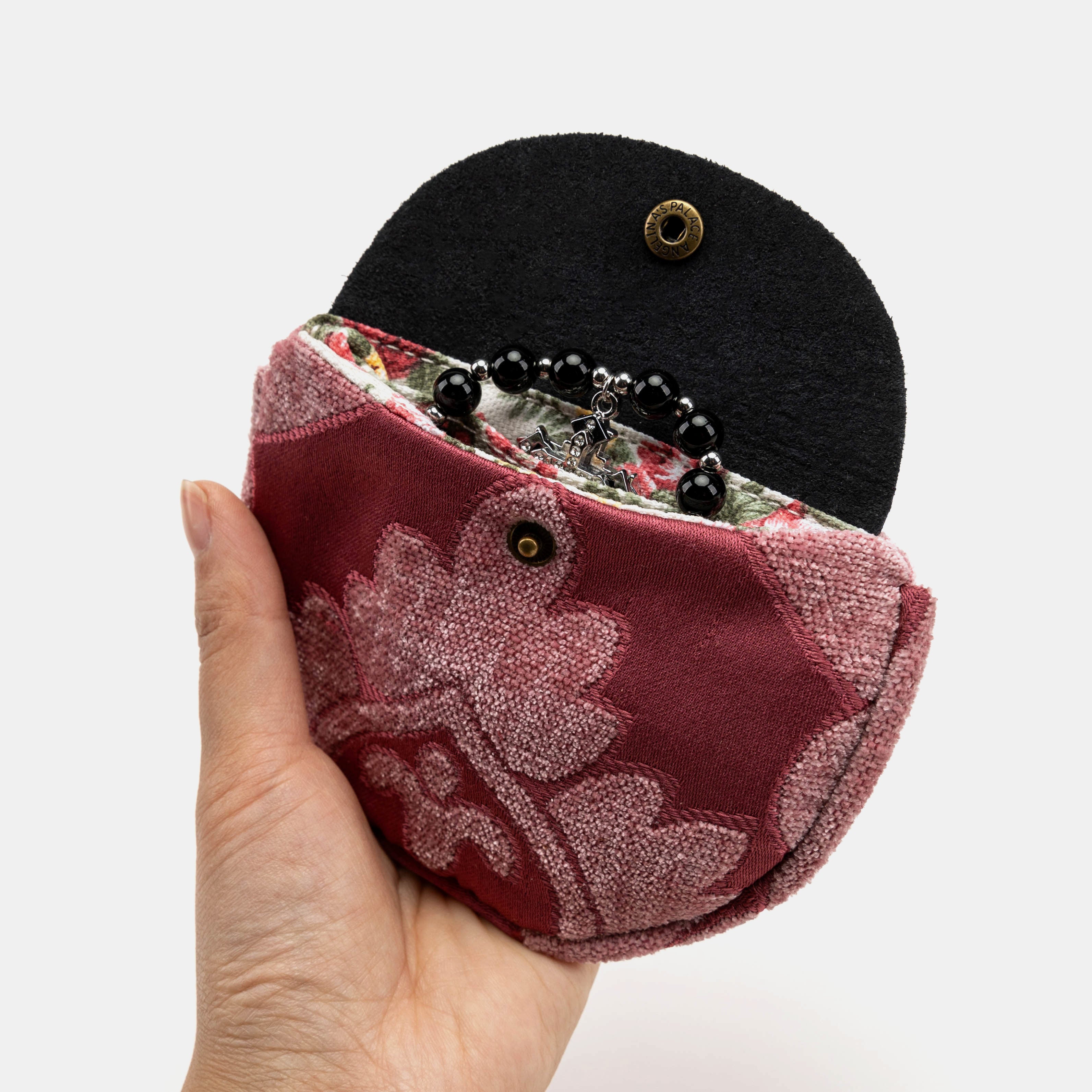 Queen Rose Pink Rosary Bag Carpetbag of America  in use