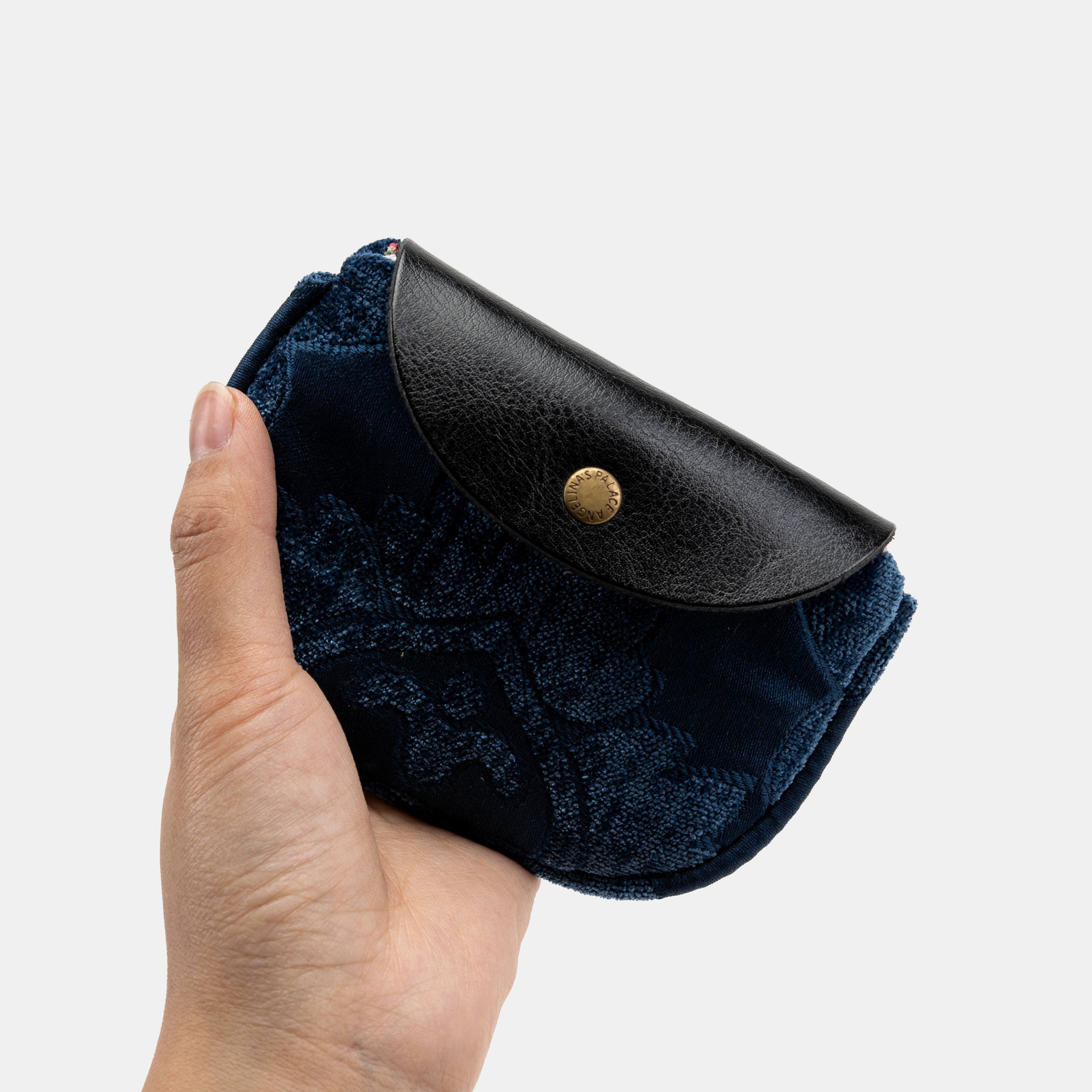 Queen Royal Blue Rosary Bag Carpetbag of America holding