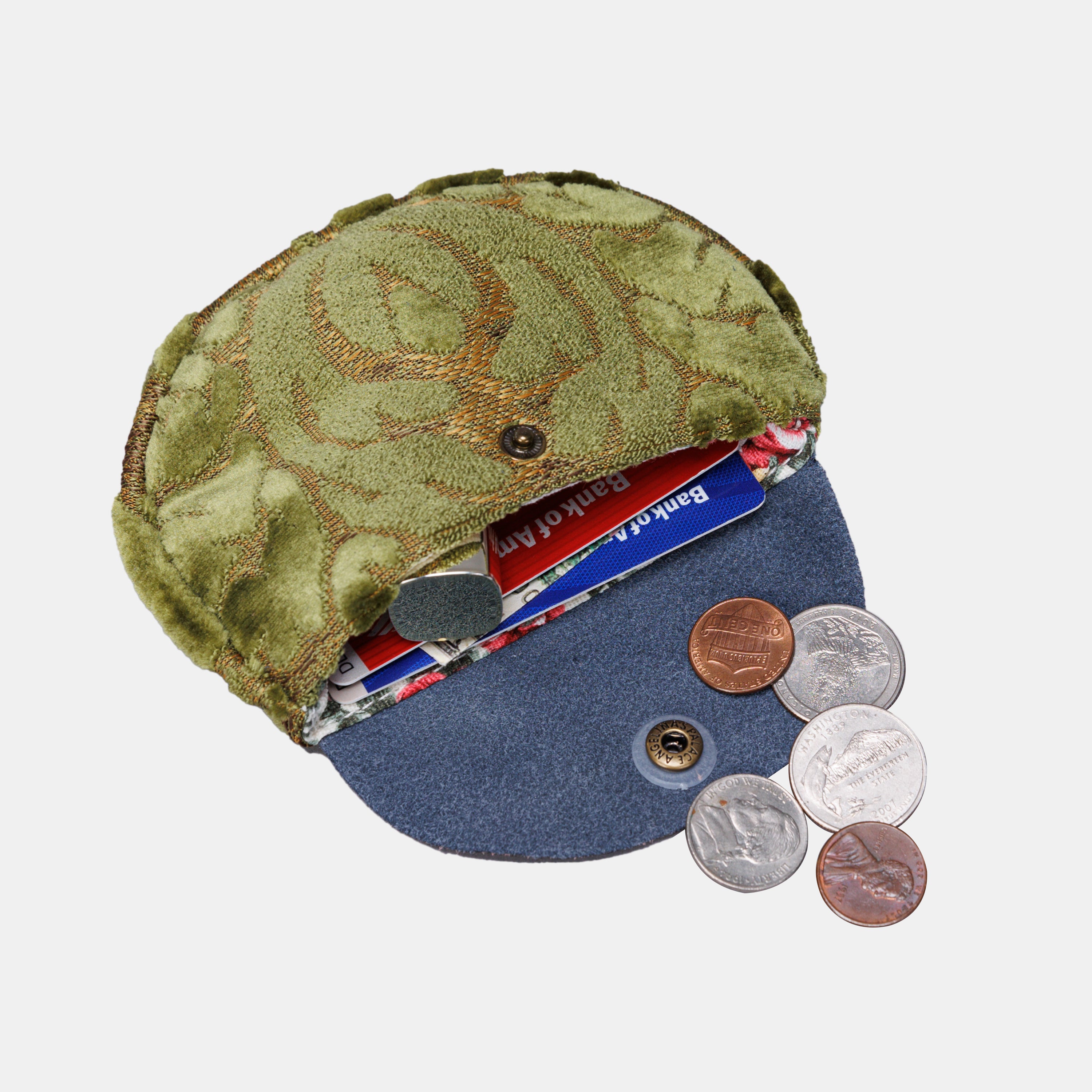 Burnout Velvet Fern Green Flap Coin Purse  MCW Handmade-2