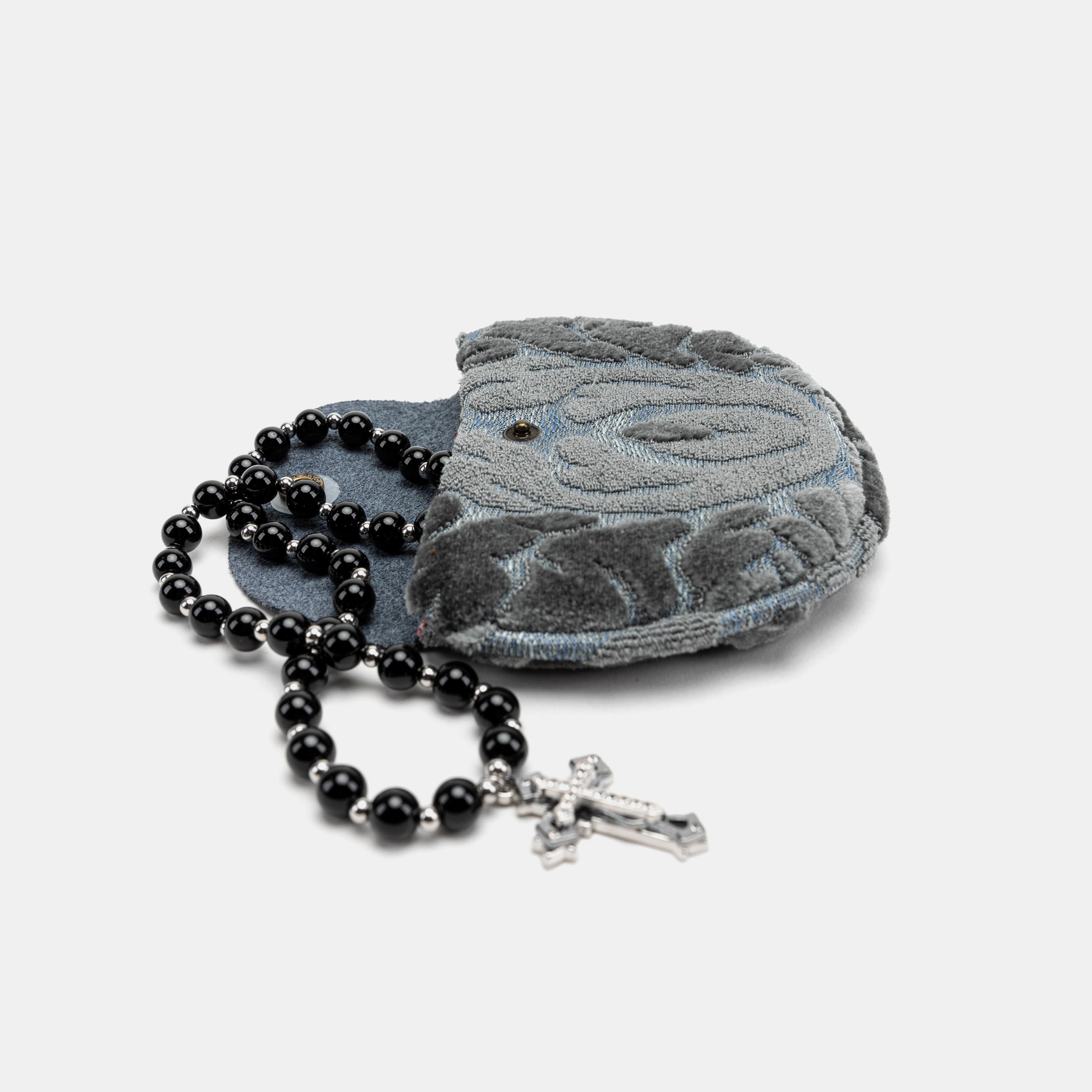 Burnout Velvet Steel Blue Rosary Bag main