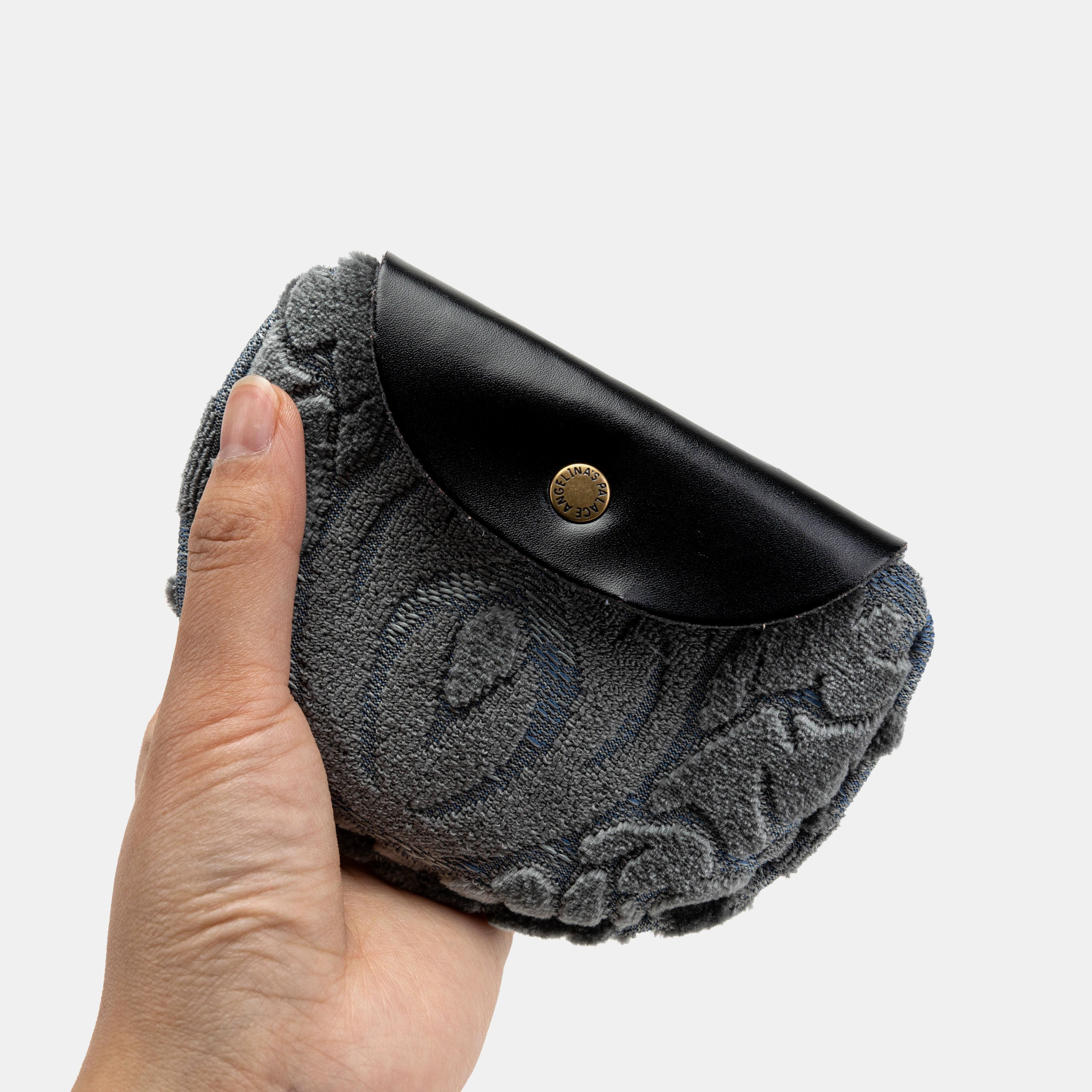 Burnout Velvet Steel Blue Rosary Bag closing