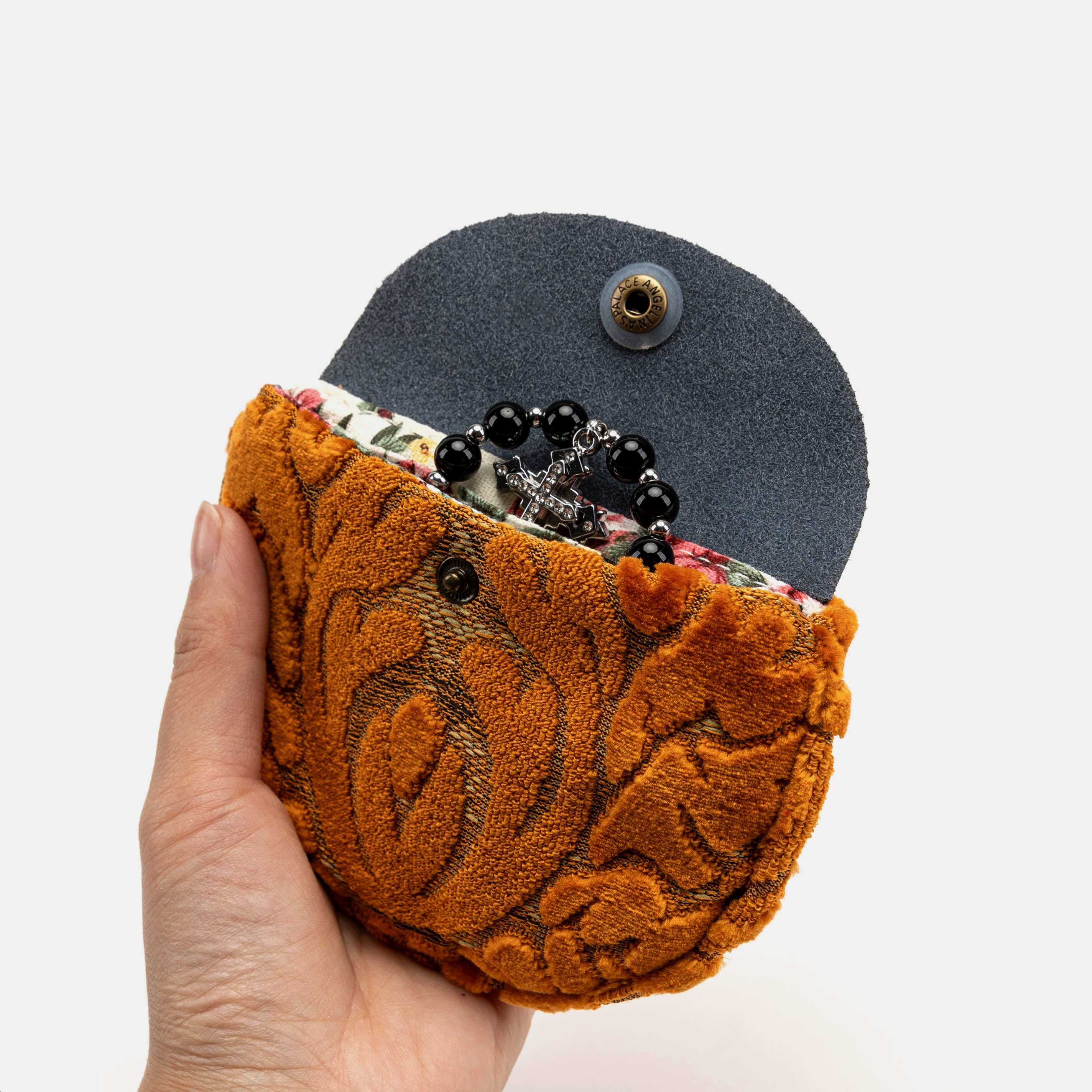 Burnout Velvet Orange Rosary Bag opening