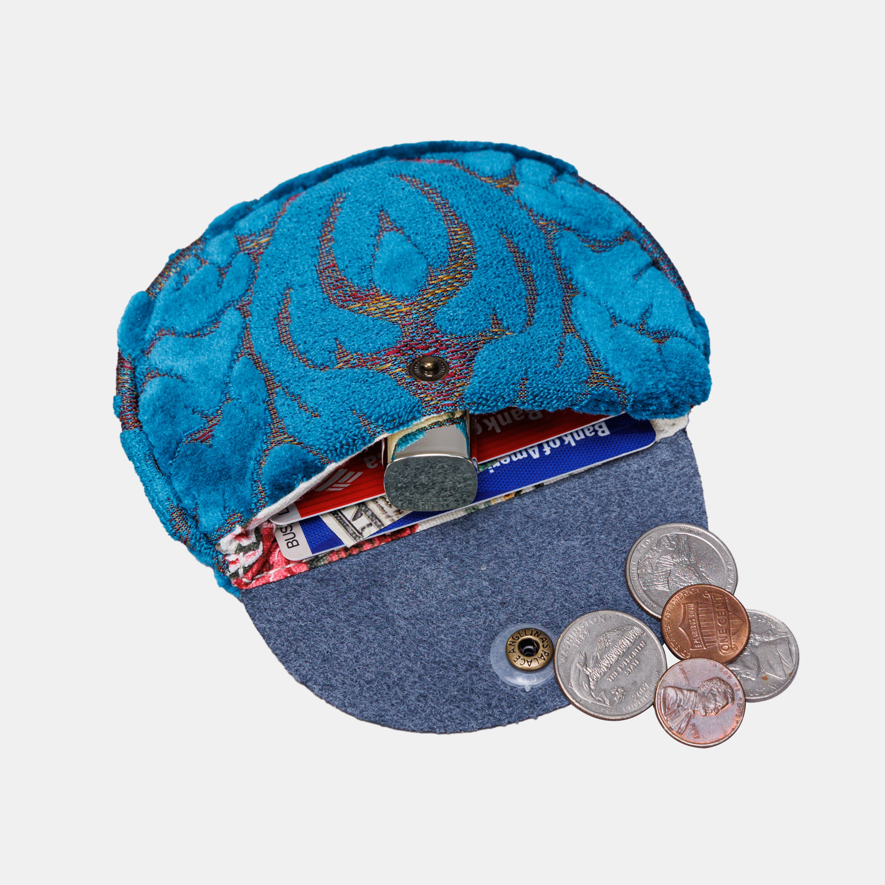 Burnout Velvet Aqua Blue Flap Coin Purse  MCW Handmade-2