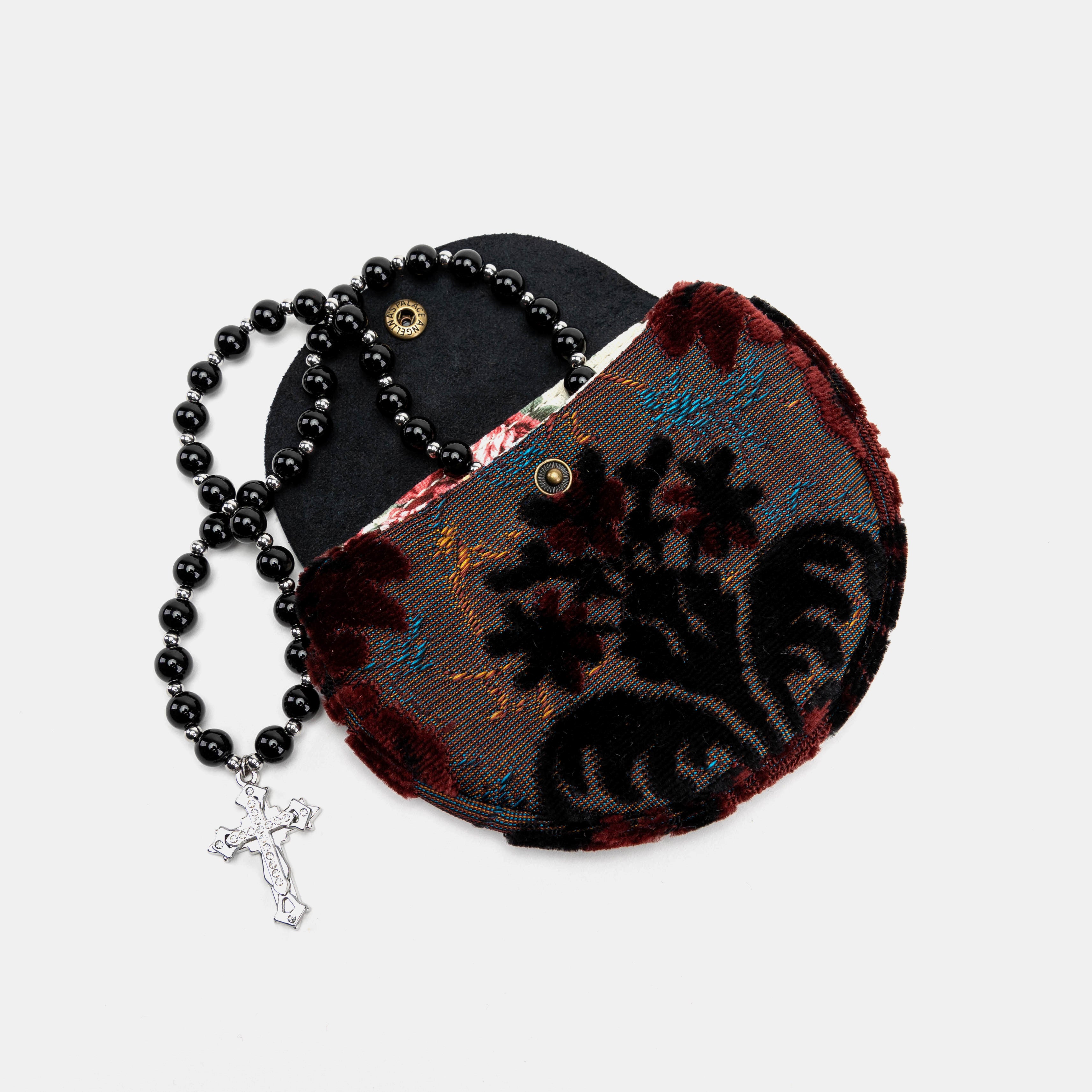 Burnout Velvet Revival Sephia Rosary Bag with rosary beads