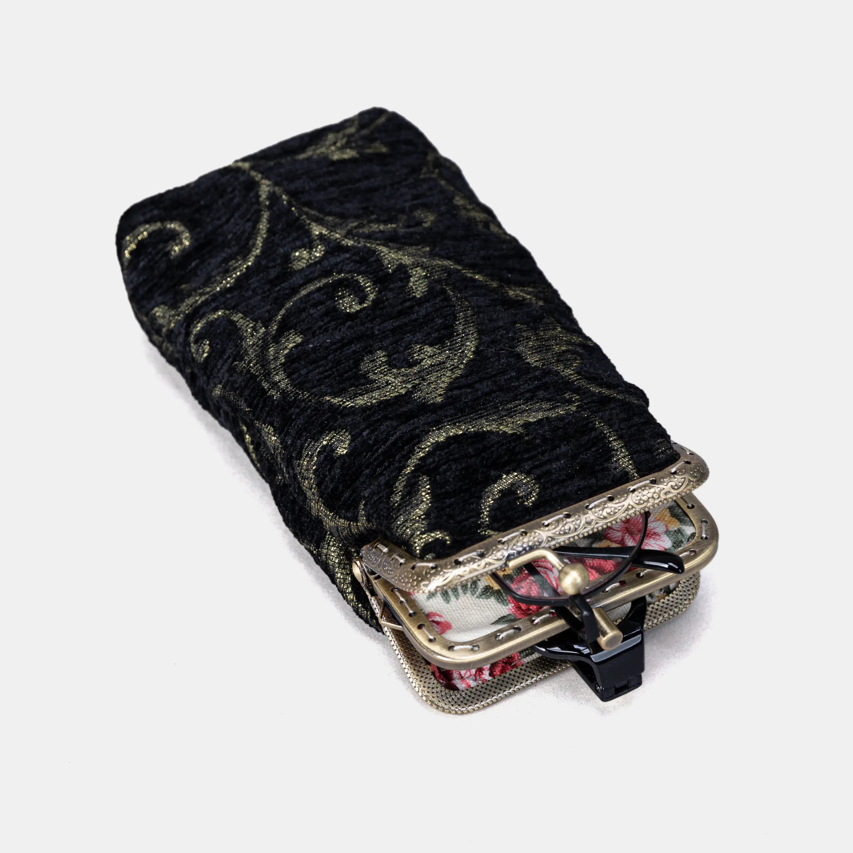 Vintage Ivy Blk/D Green Carpet Eyeglasses Case of America with eyeglasses inside