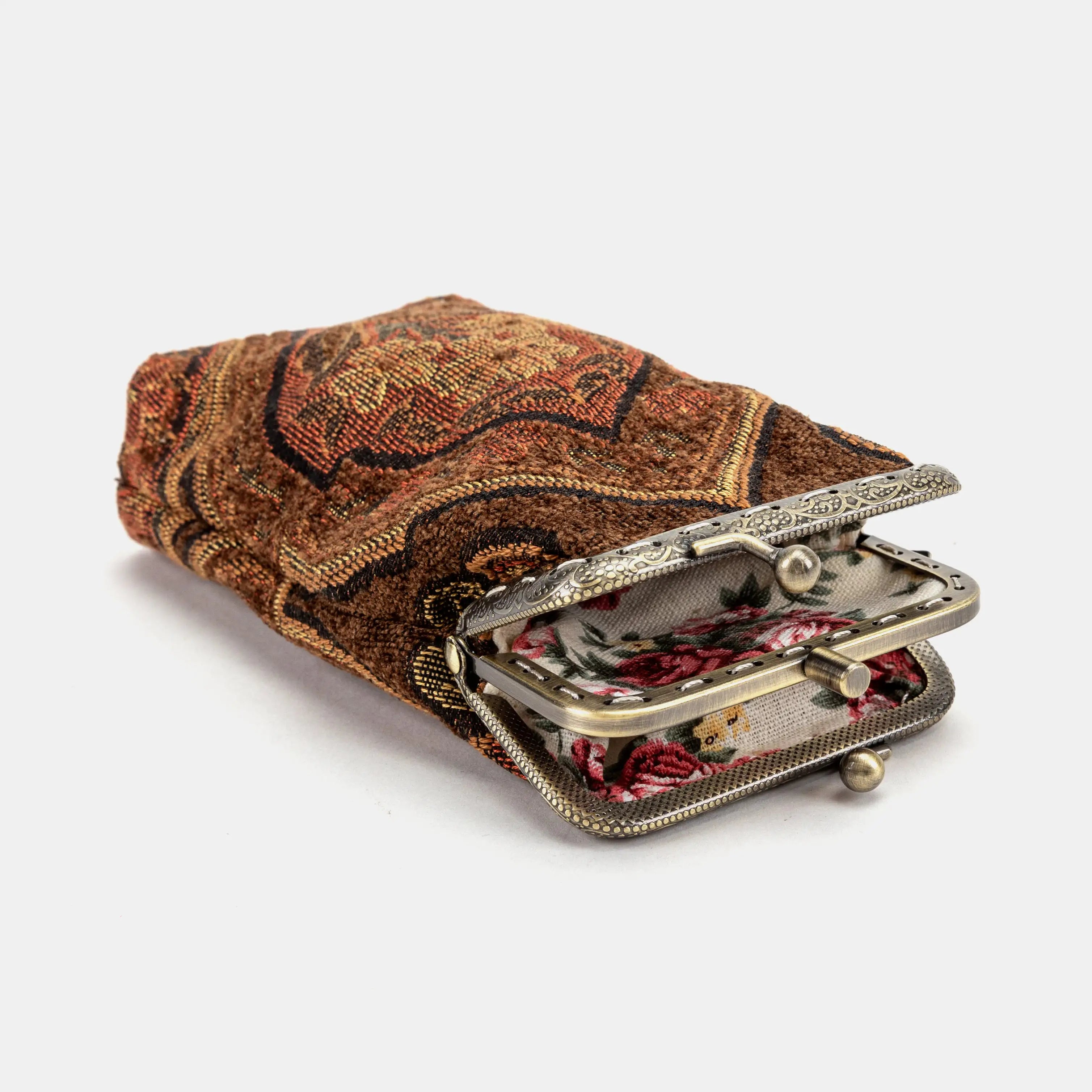 Damask D. Brown Carpet Eyeglasses Case of America opening
