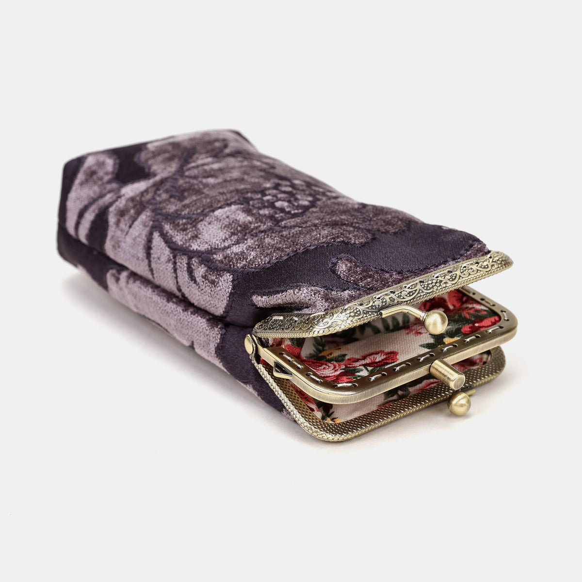 Floral Brocade Purple Carpet Eyeglasses Case Carpetbag of America open