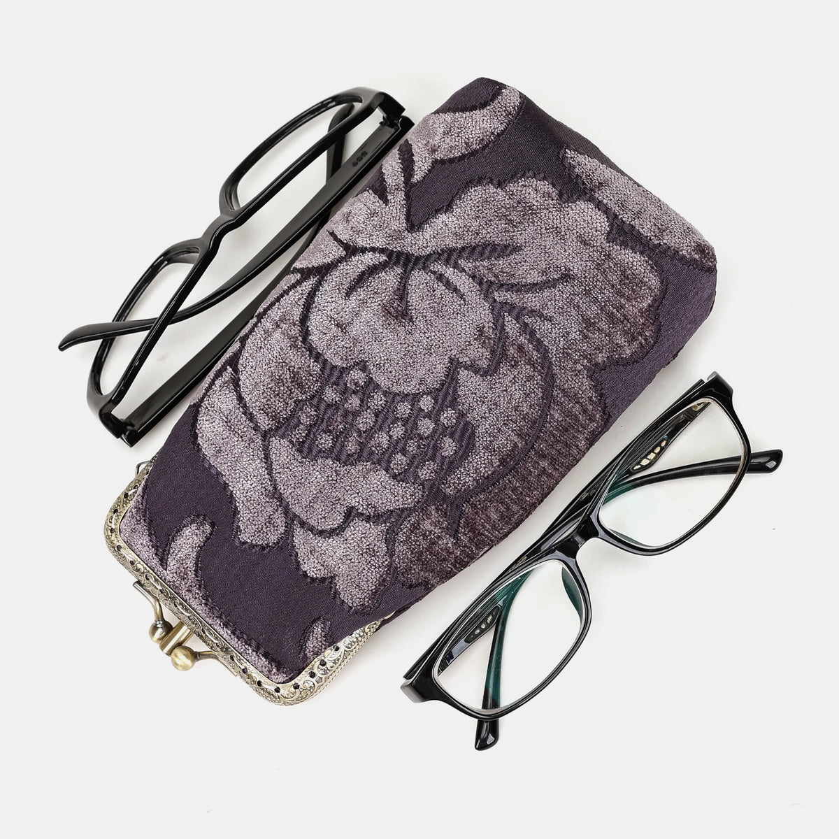 Floral Brocade Purple Carpet Eyeglasses Case Carpetbag of America with glasses