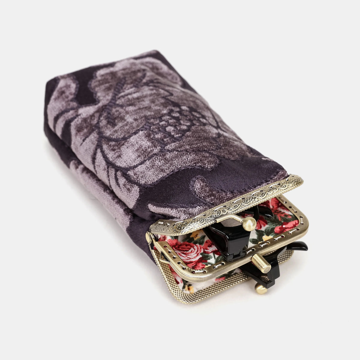Floral Brocade Purple Carpet Eyeglasses Case Carpetbag of America metal frame
