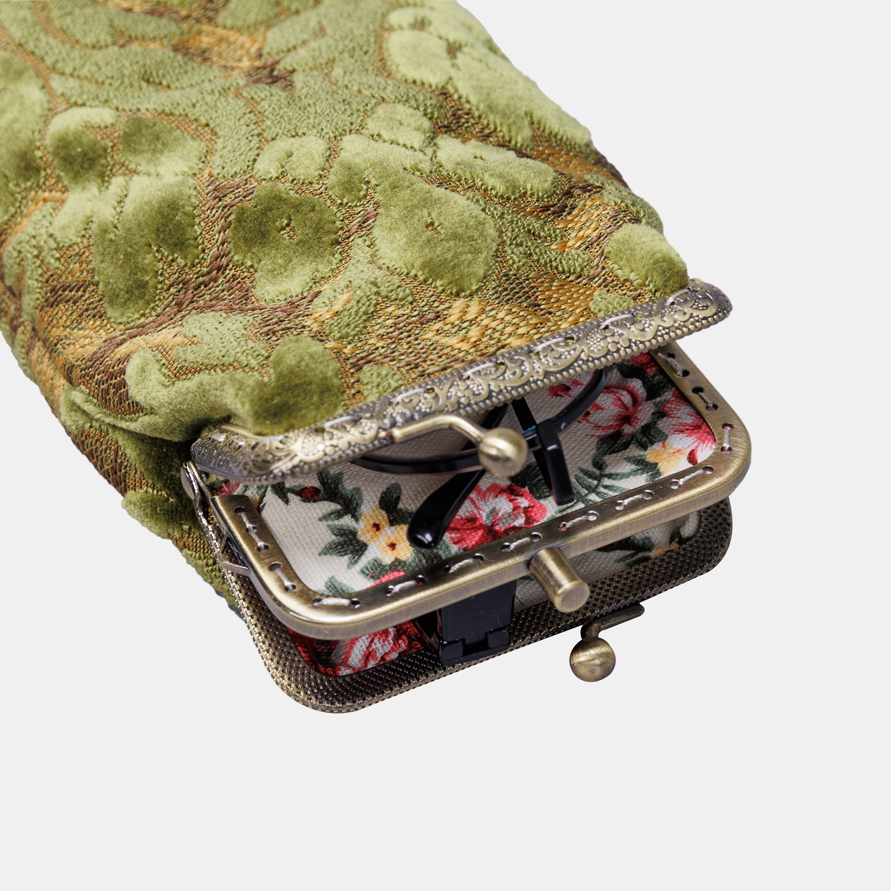 Burnout Velvet Fern Green Carpet Eyeglasses Case MCW Handmade-4