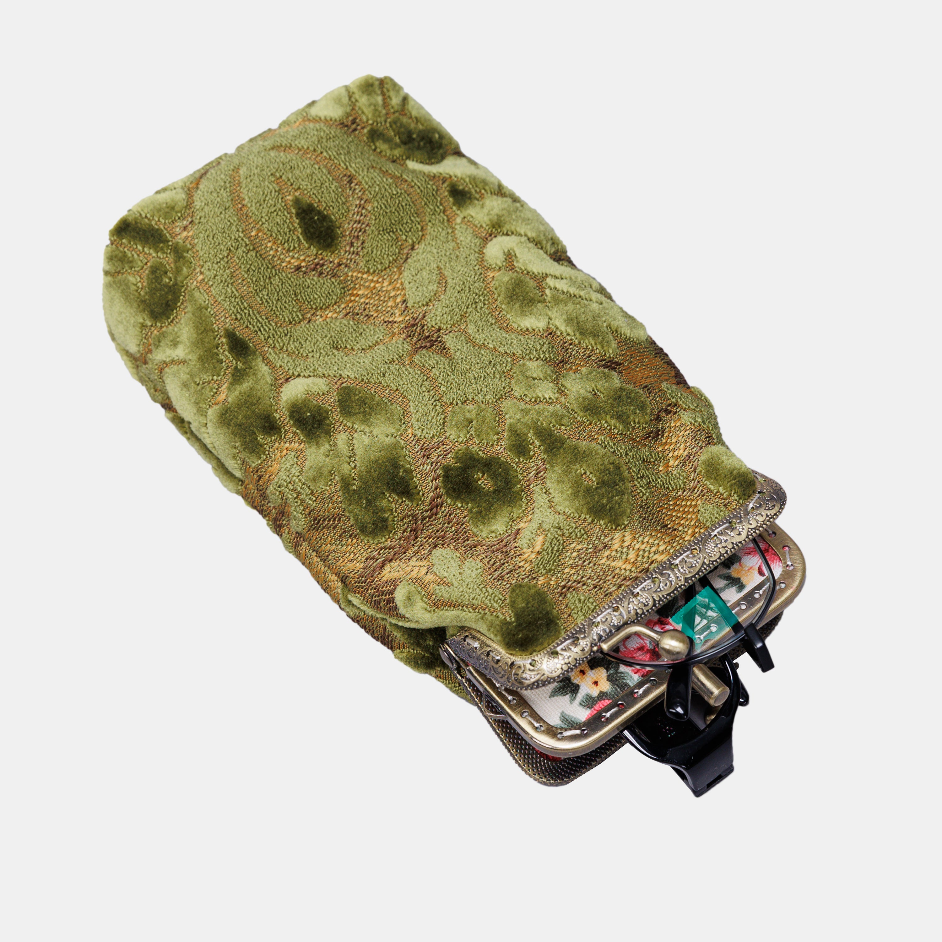 Burnout Velvet Fern Green Carpet Eyeglasses Case  MCW Handmade-1