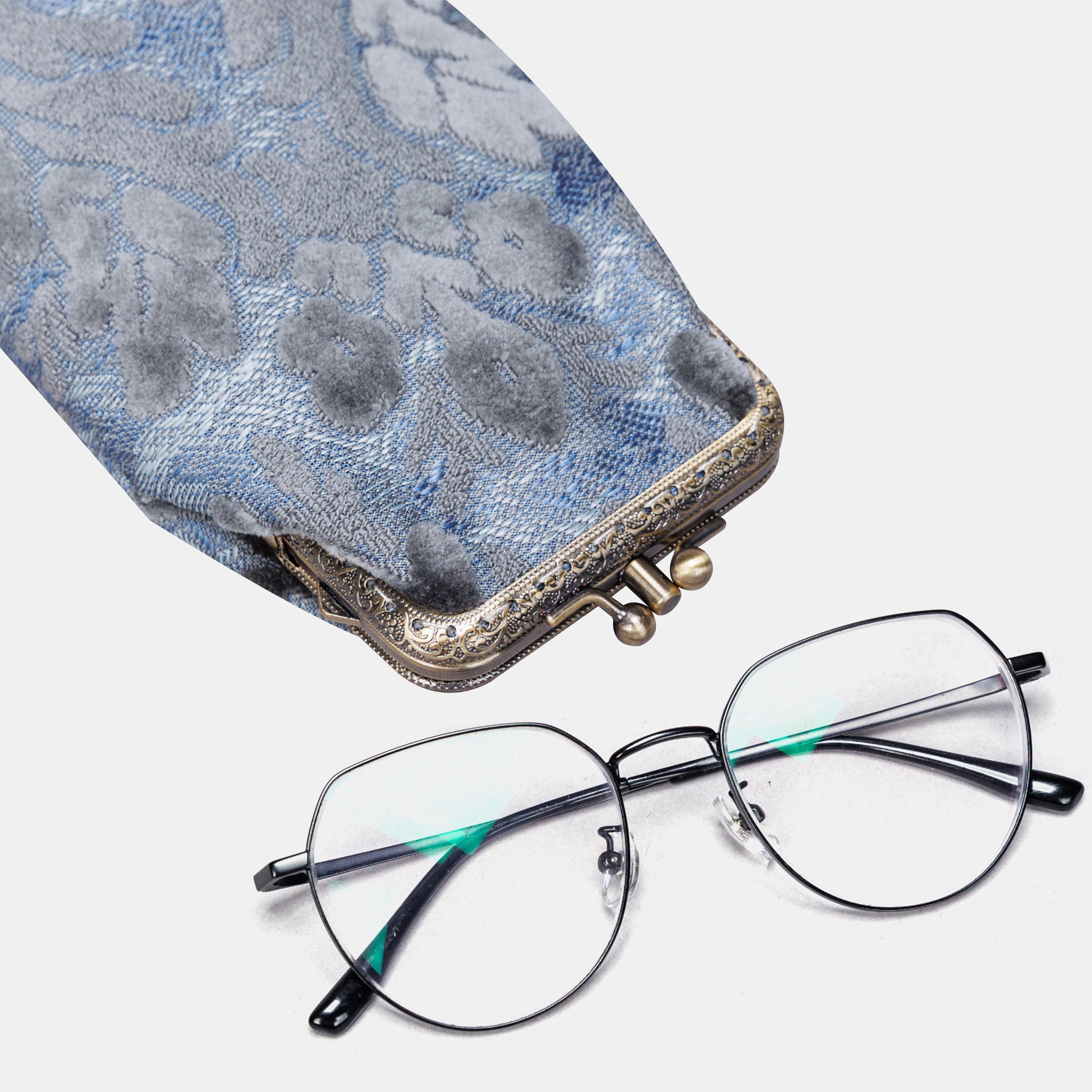 Burnout Velvet Steel Blue Carpet Eyeglasses Case MCW Handmade-4