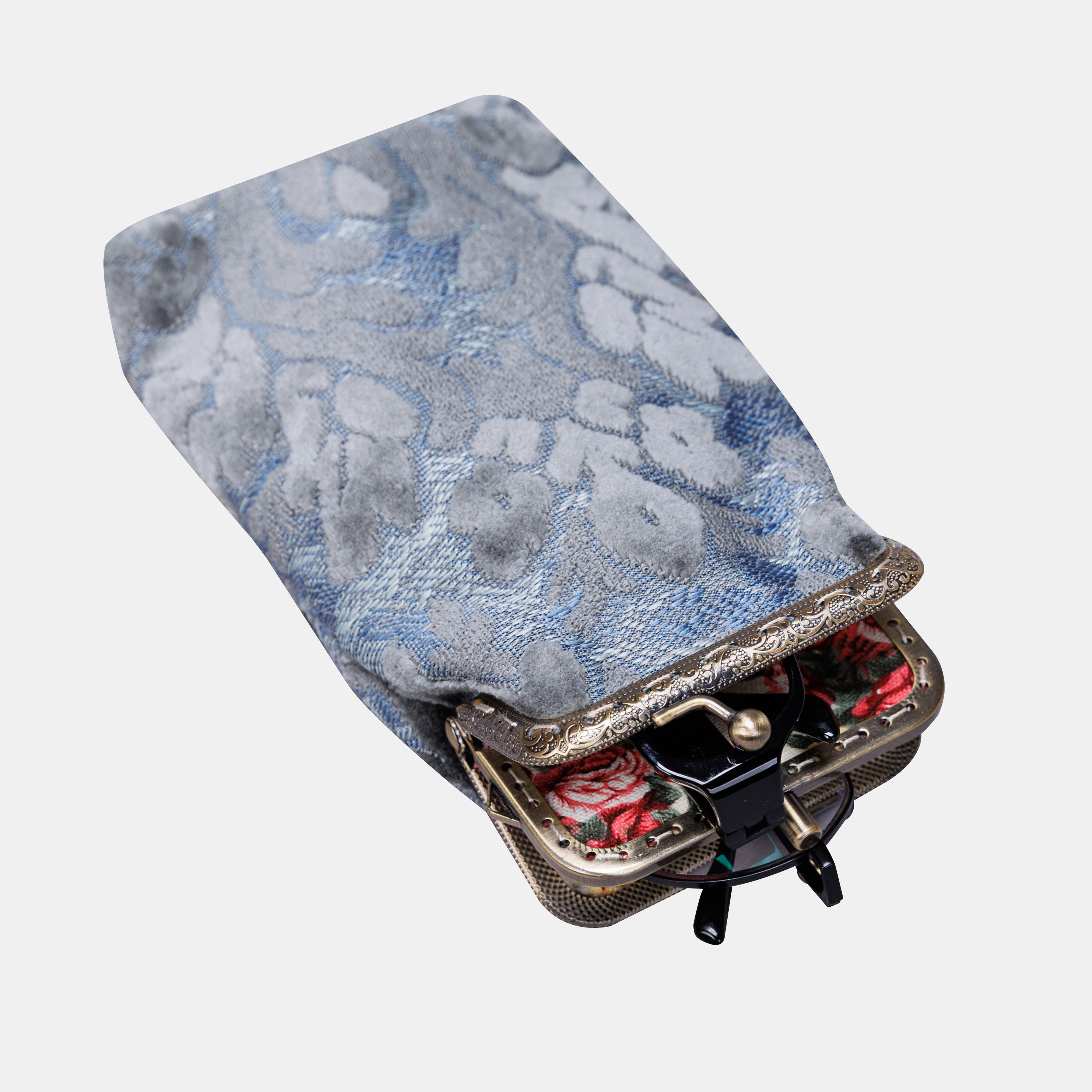 Burnout Velvet Steel Blue Carpet Eyeglasses Case MCW Handmade-2