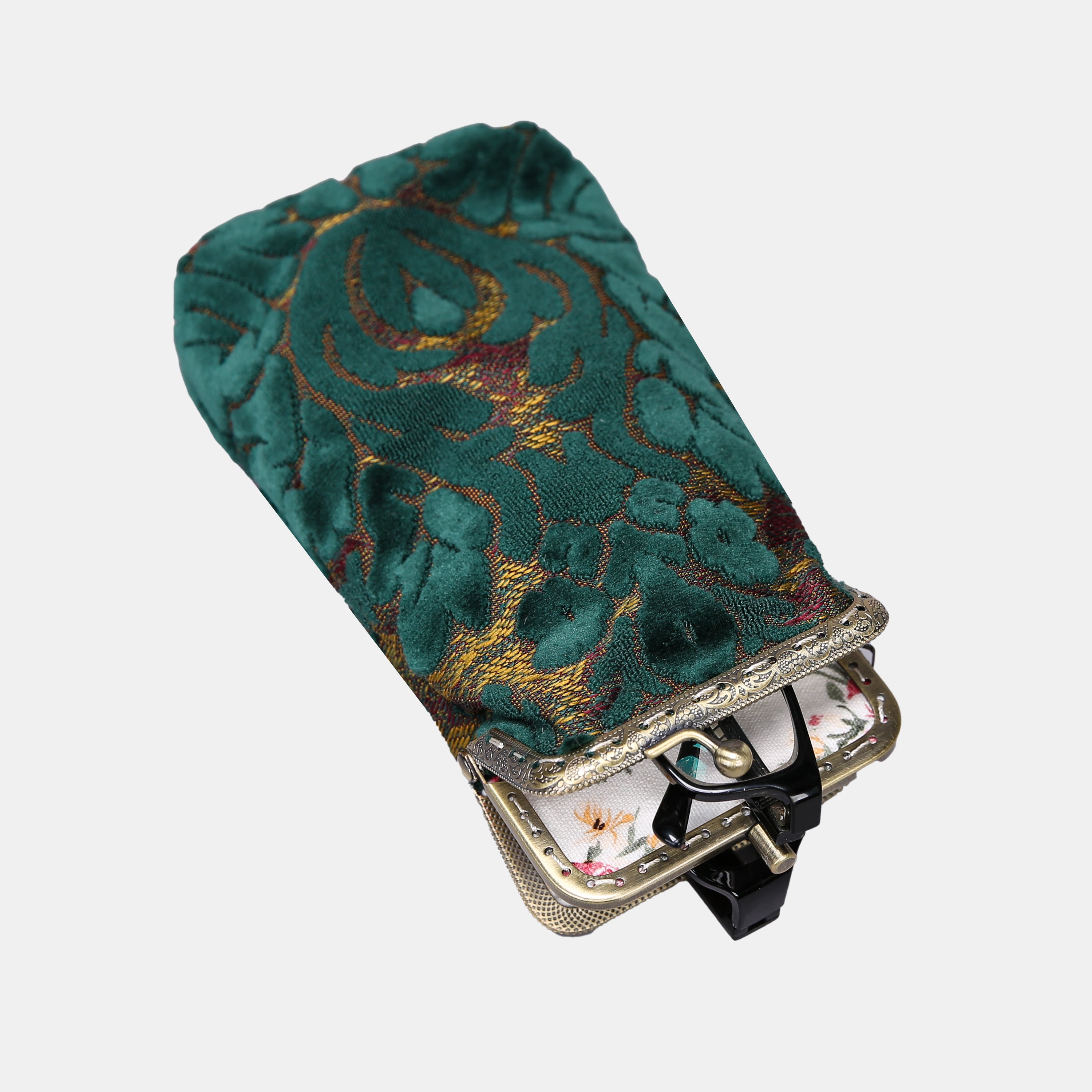 Burnout Velvet Jade Green Carpet Eyeglasses Case MCW Handmade-1