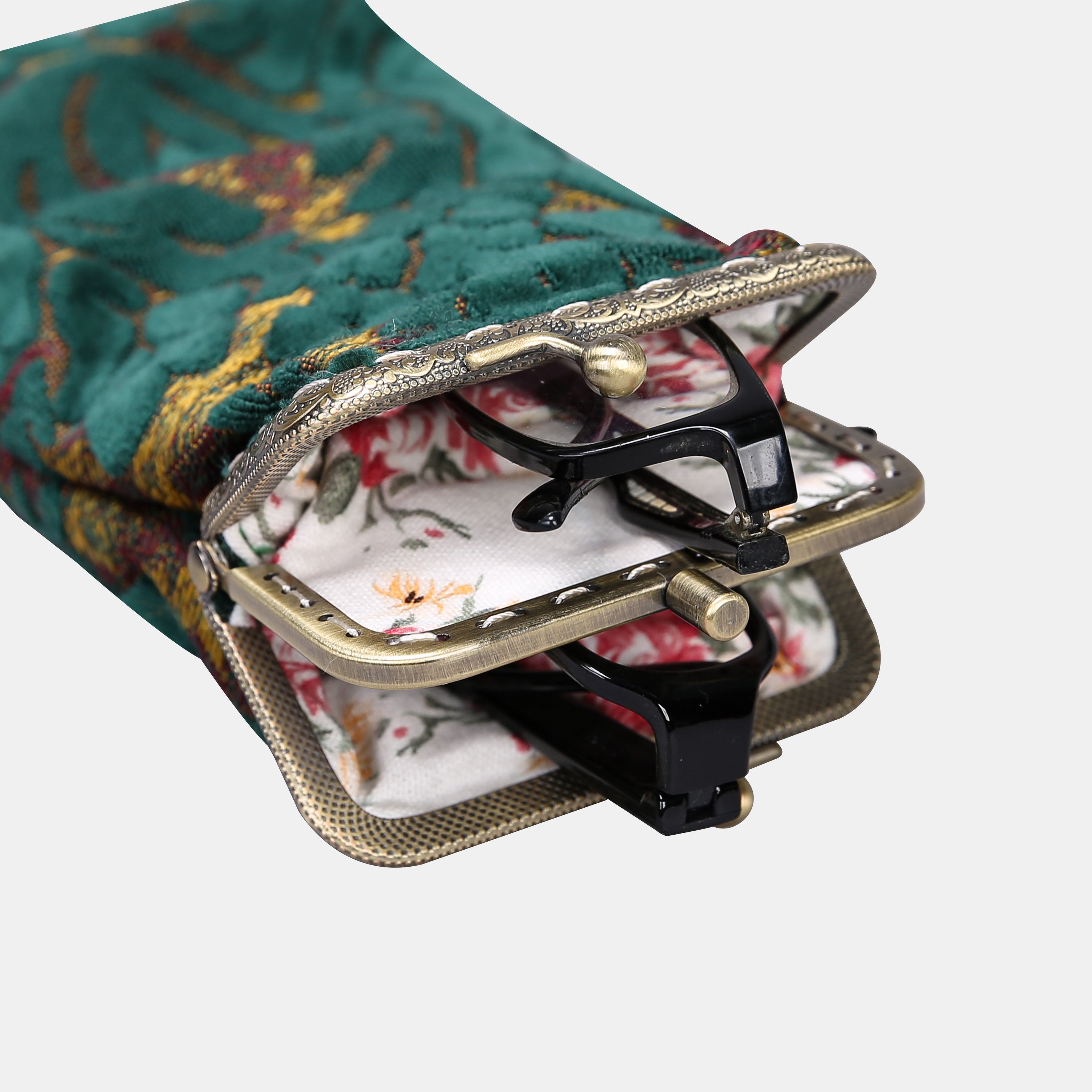 Burnout Velvet Jade Green Carpet Eyeglasses Case MCW Handmade-4
