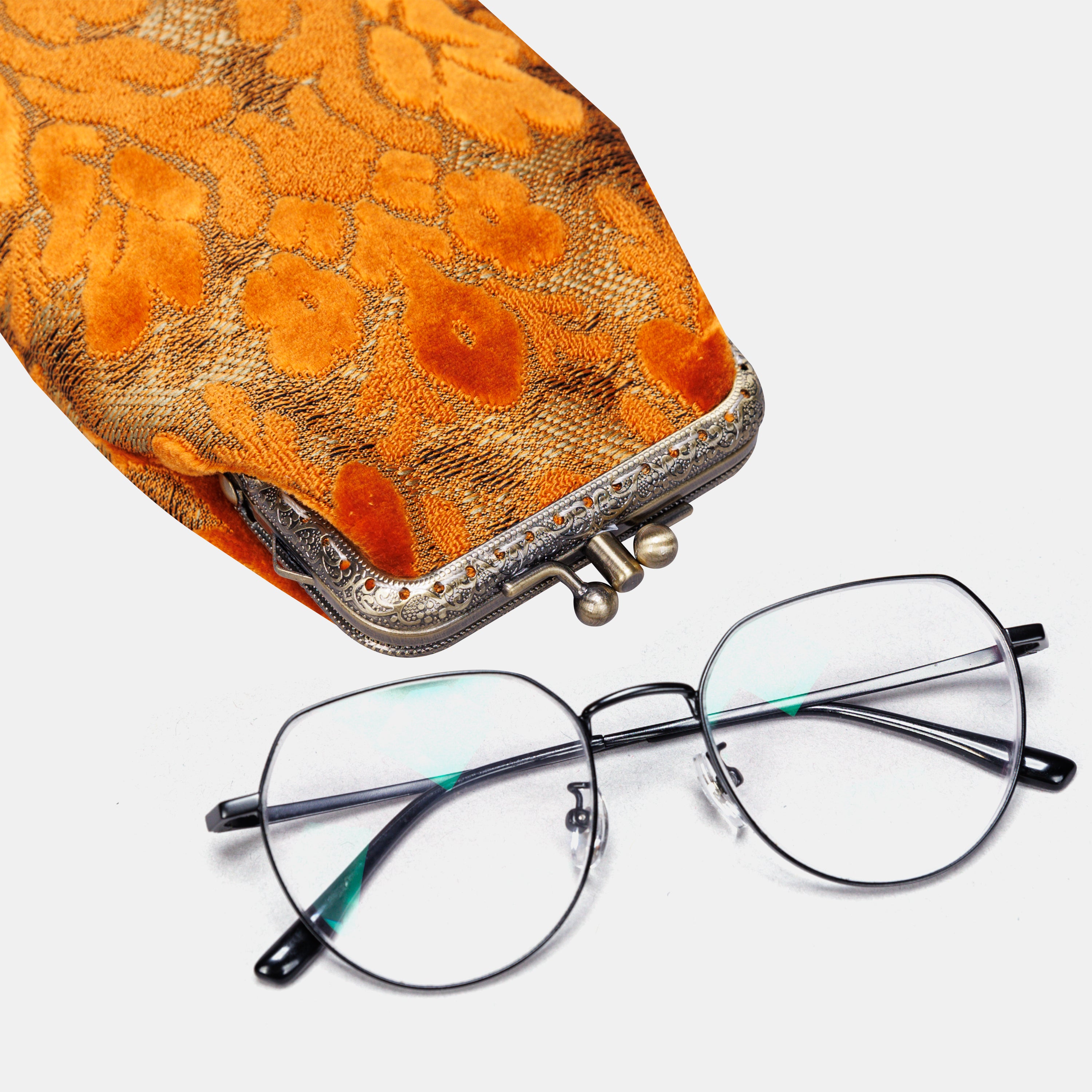 Burnout Velvet Orange Carpet Eyeglasses Case MCW Handmade-2