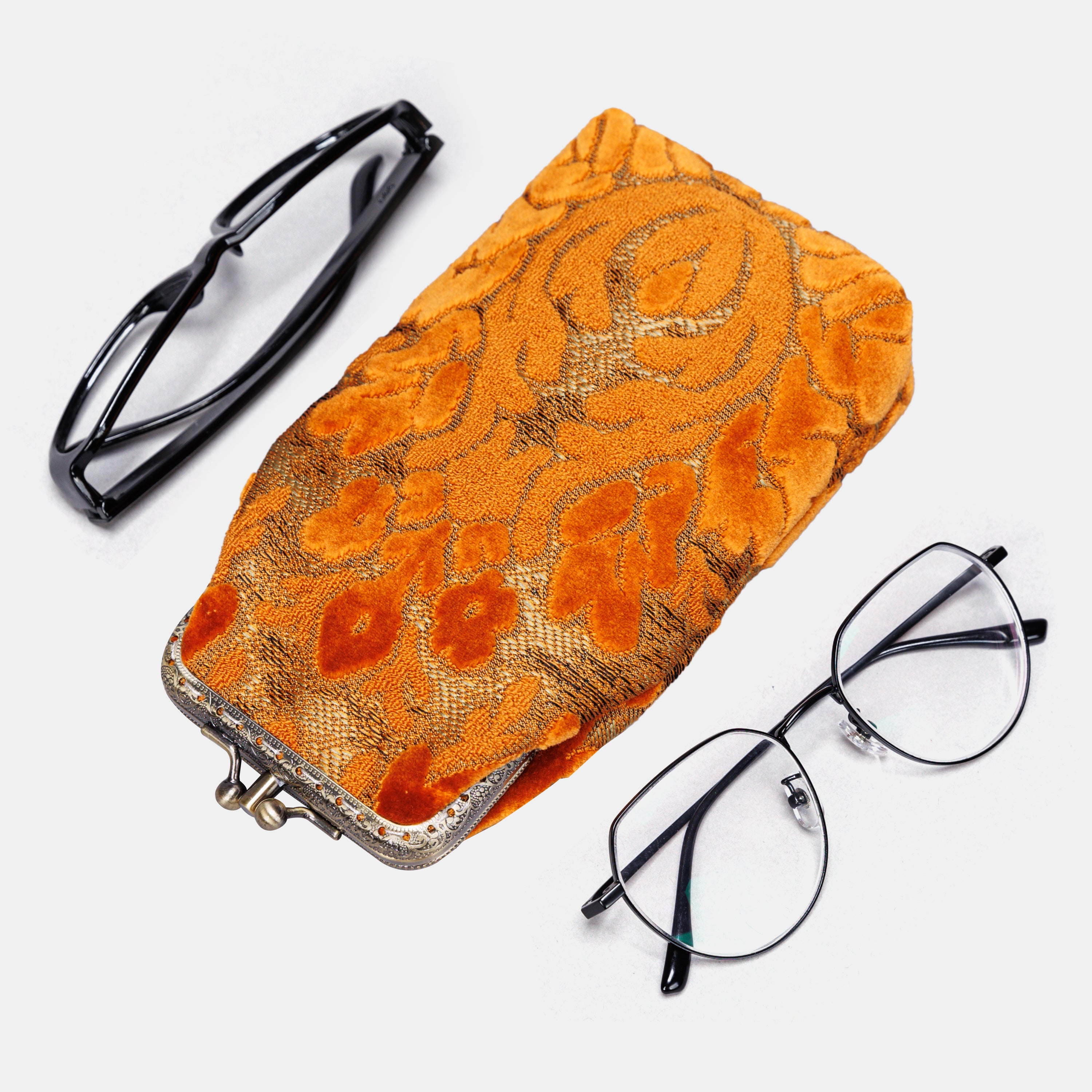 Burnout Velvet Orange Carpet Eyeglasses Case MCW Handmade-1