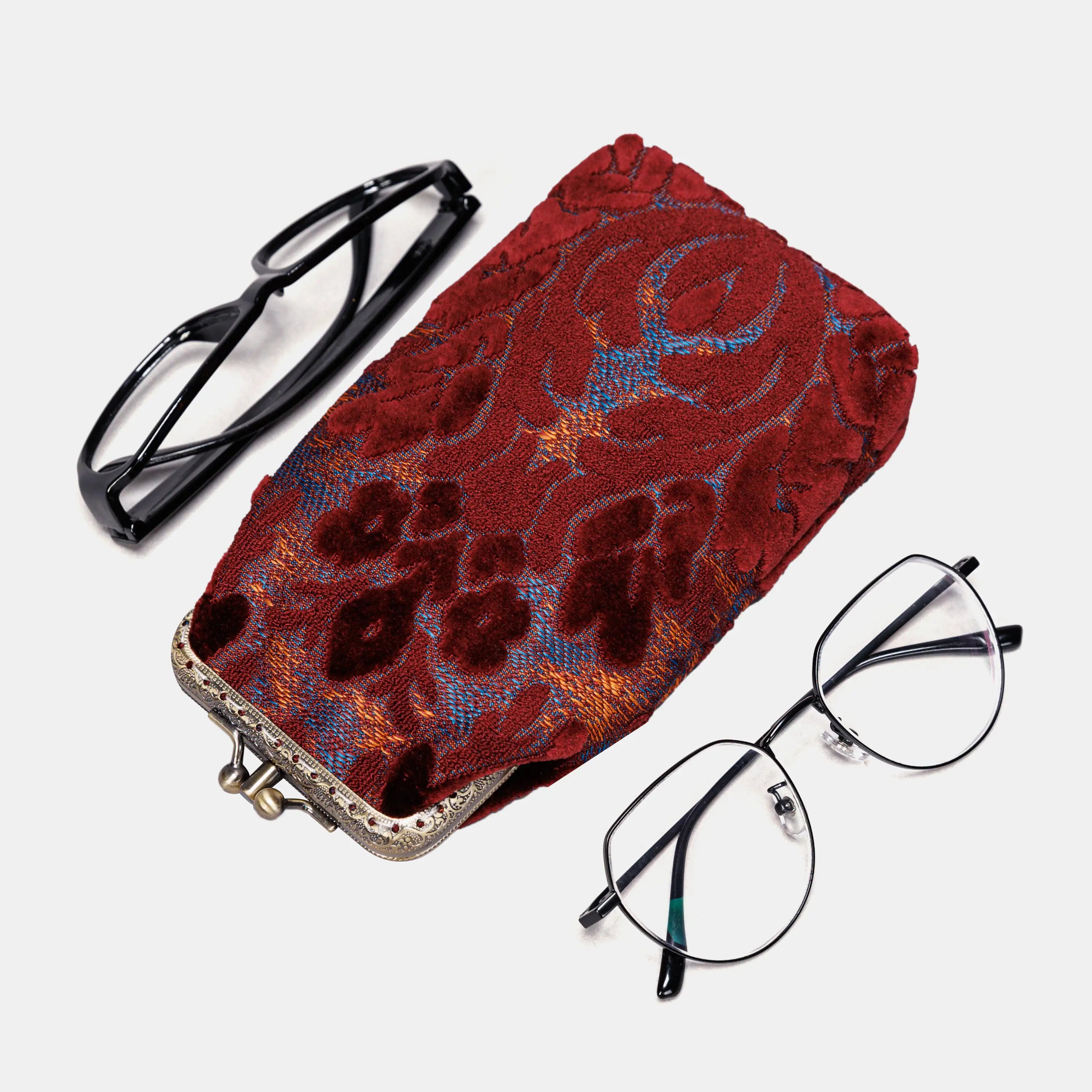 Burnout Velvet Wine Carpet Eyeglasses Case of America with glasses-1