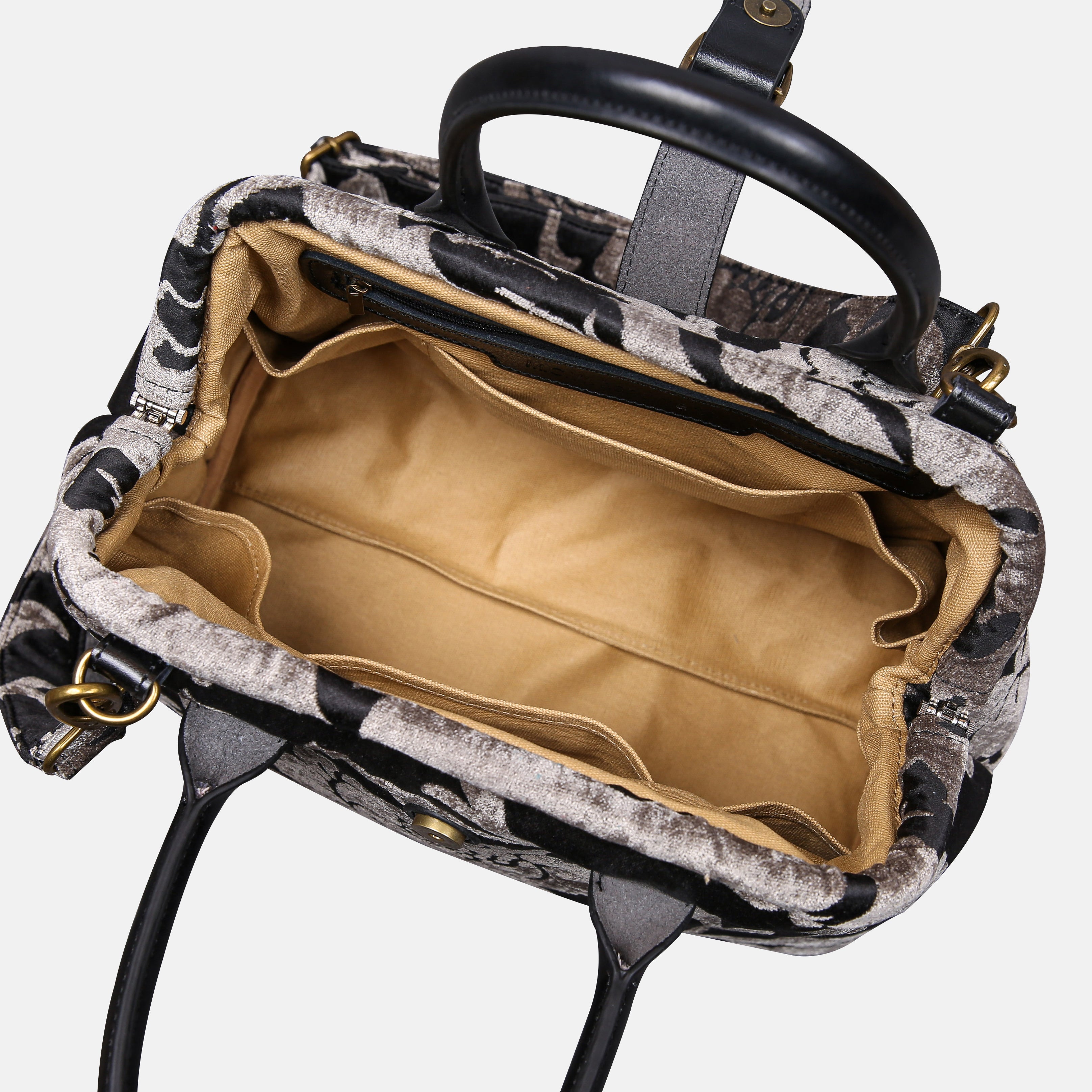 Floral Brocade Grey Carpet Handbag Purse carpet bag MCW Handmade-4