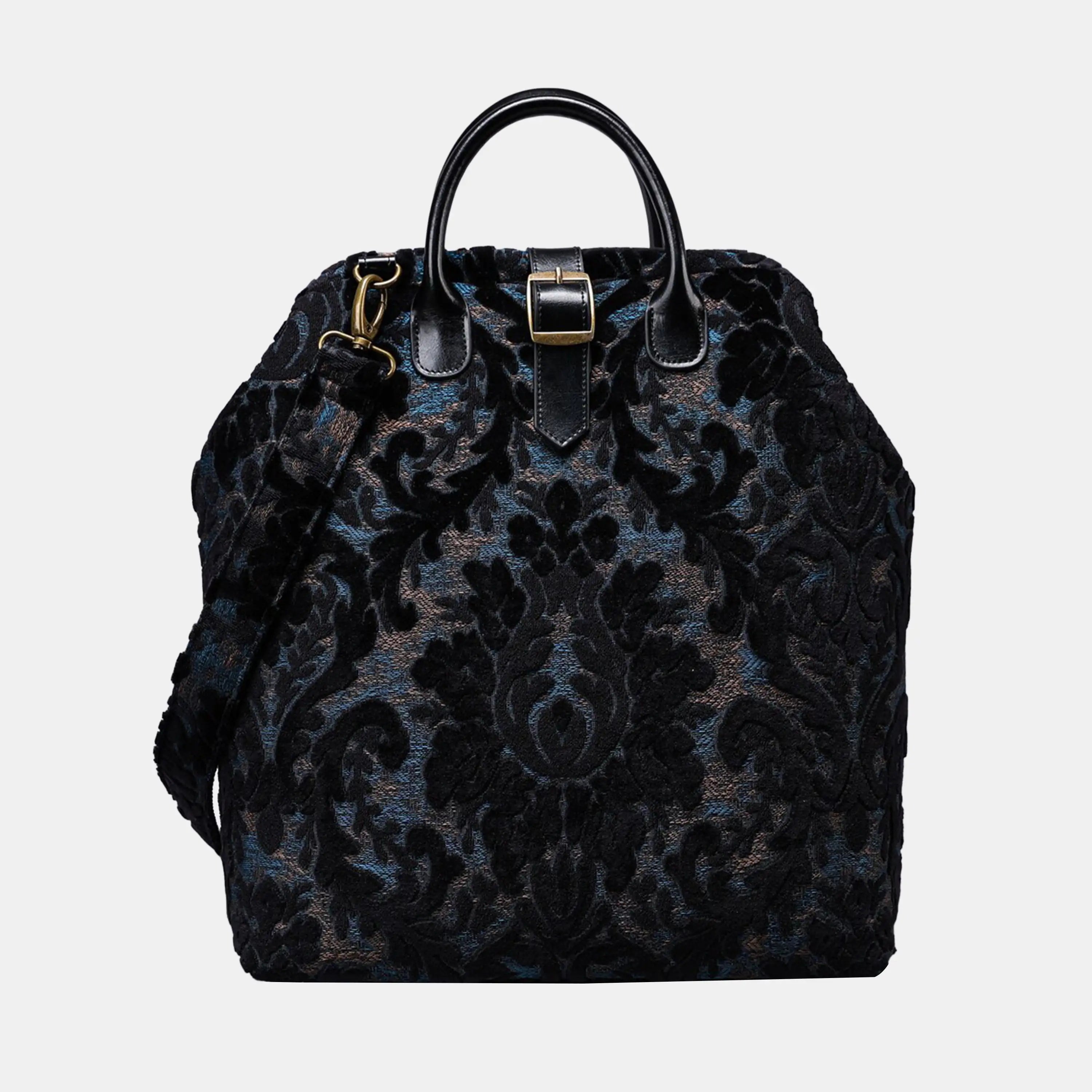 Burnout Velvet Black Carpet Laptop Backpack Carpetbag of America front