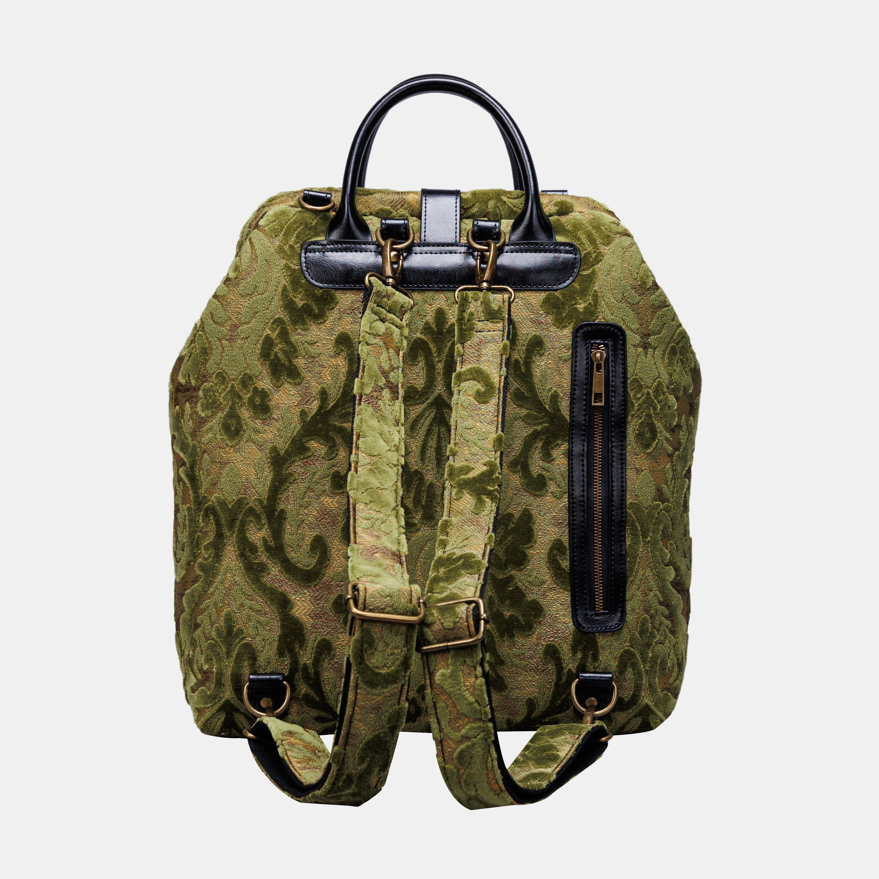 Burnout Velvet Fern Green Carpet Laptop Backpack MCW Handmade-3