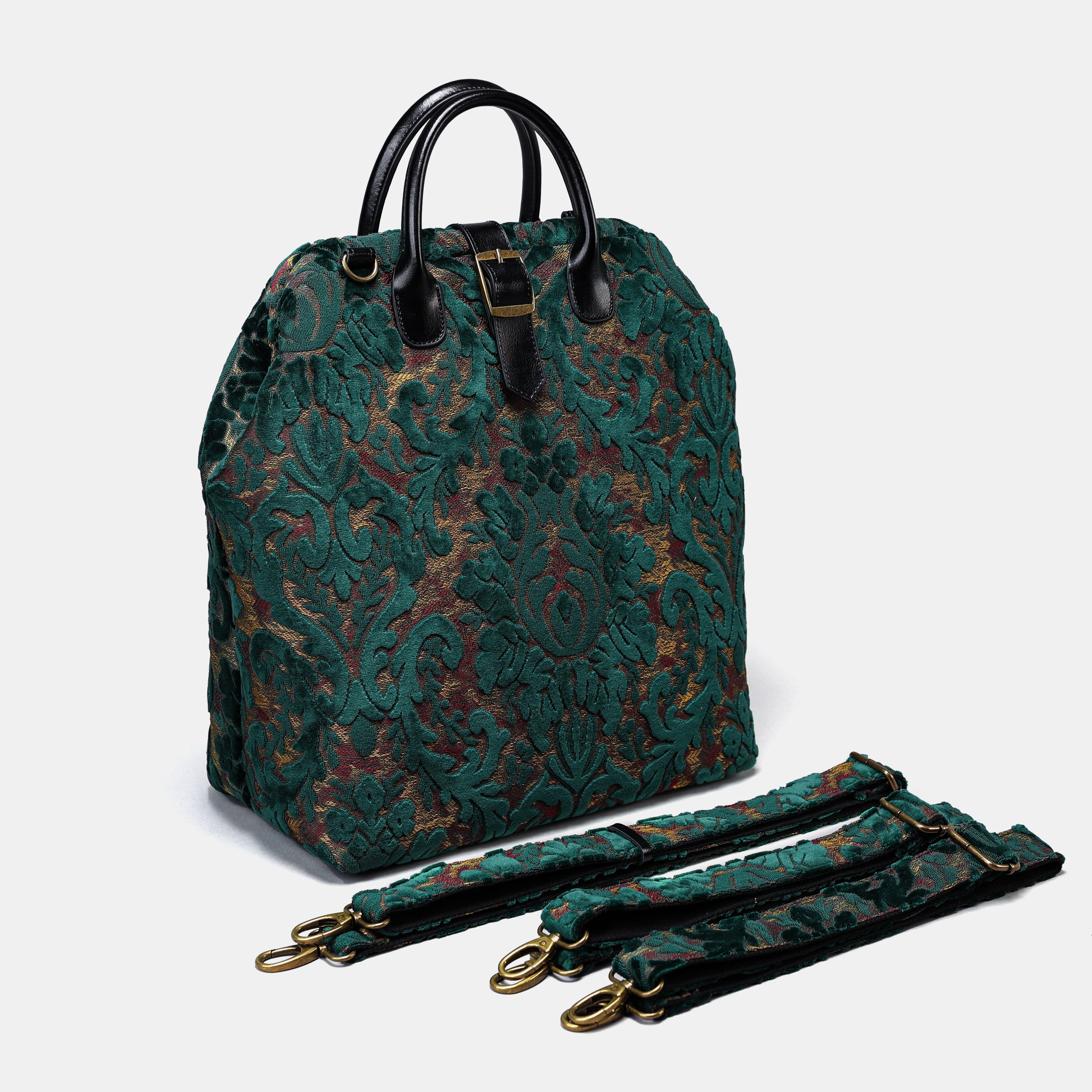 Burnout Velvet Jade Green Carpet Laptop Backpack MCW Handmade-2