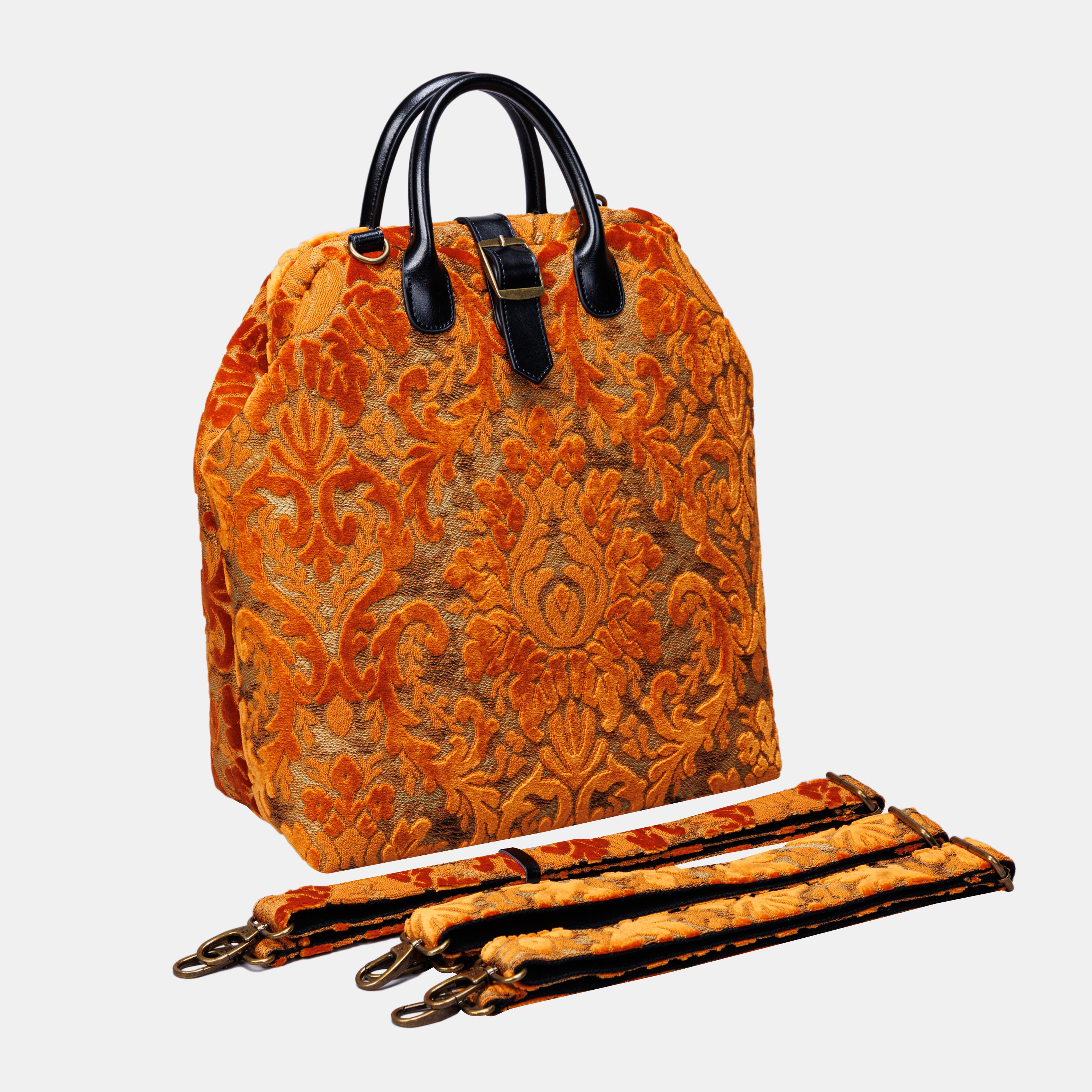 Burnout Velvet Orange Carpet Laptop Backpack MCW Handmade-1