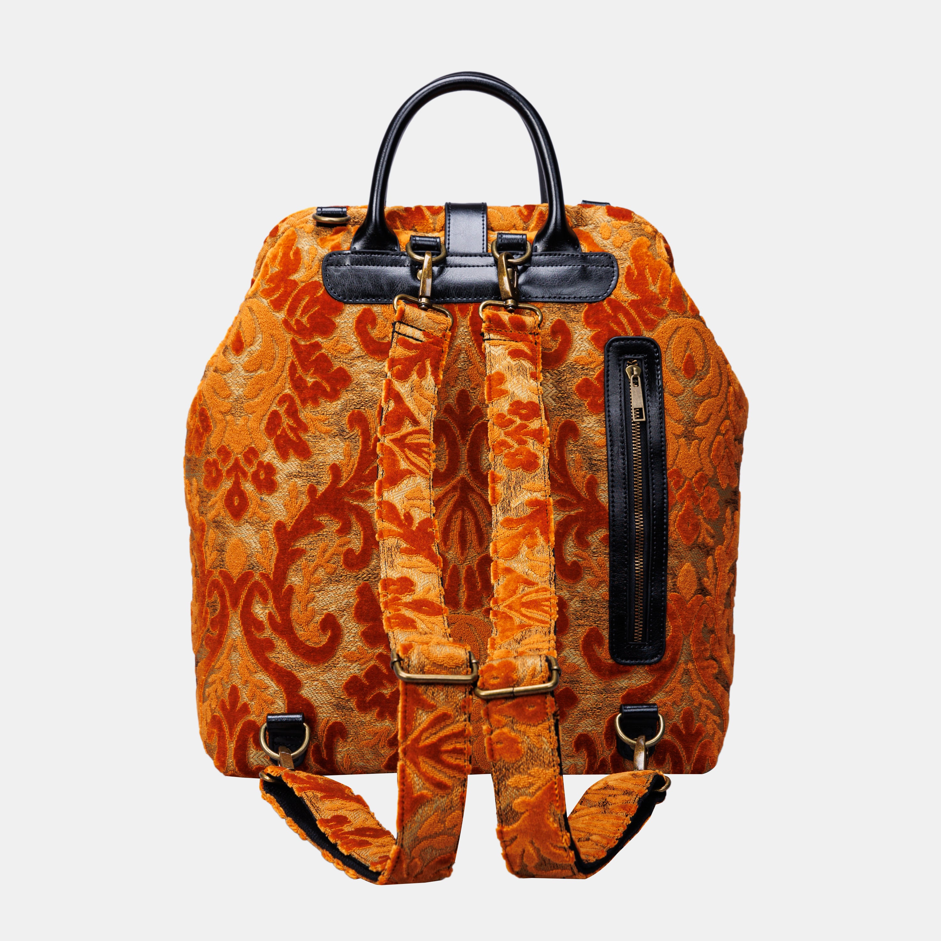 Burnout Velvet Orange Carpet Laptop Backpack MCW Handmade-4
