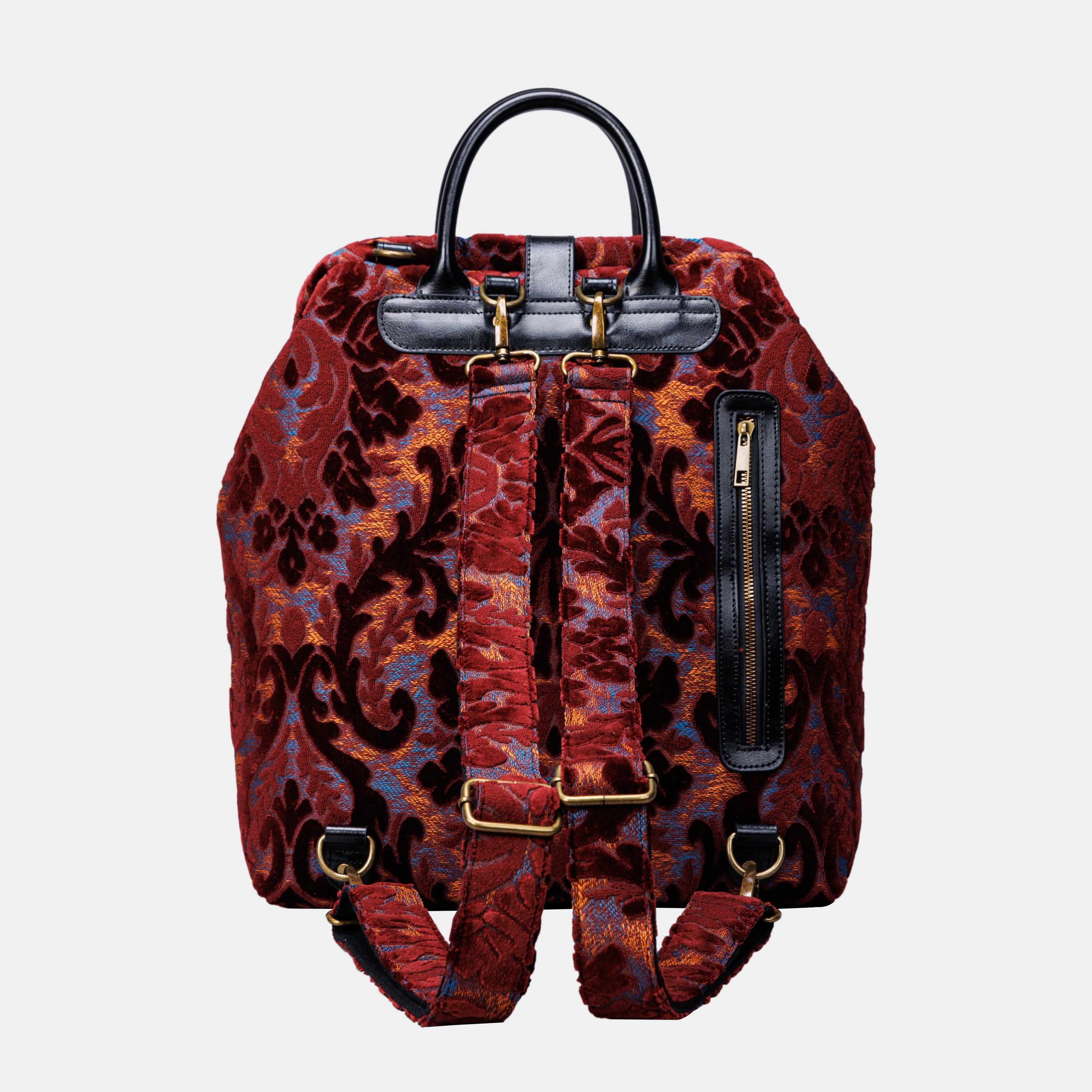 Burnout Velvet Wine Carpet Laptop Backpack MCW Handmade-5