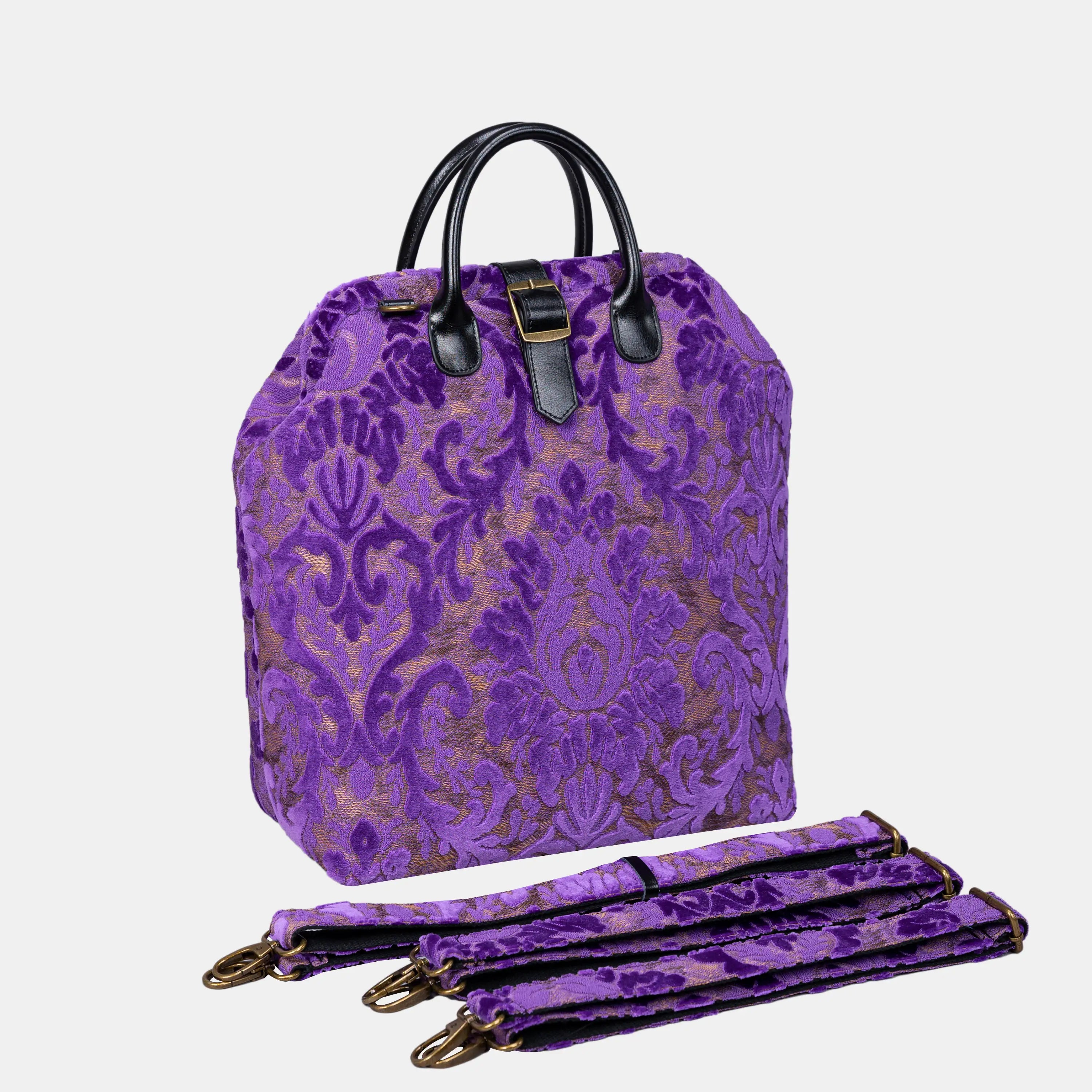 Burnout Velvet Purple Carpet Laptop Backpack Carpetbag of America with shoulder strap