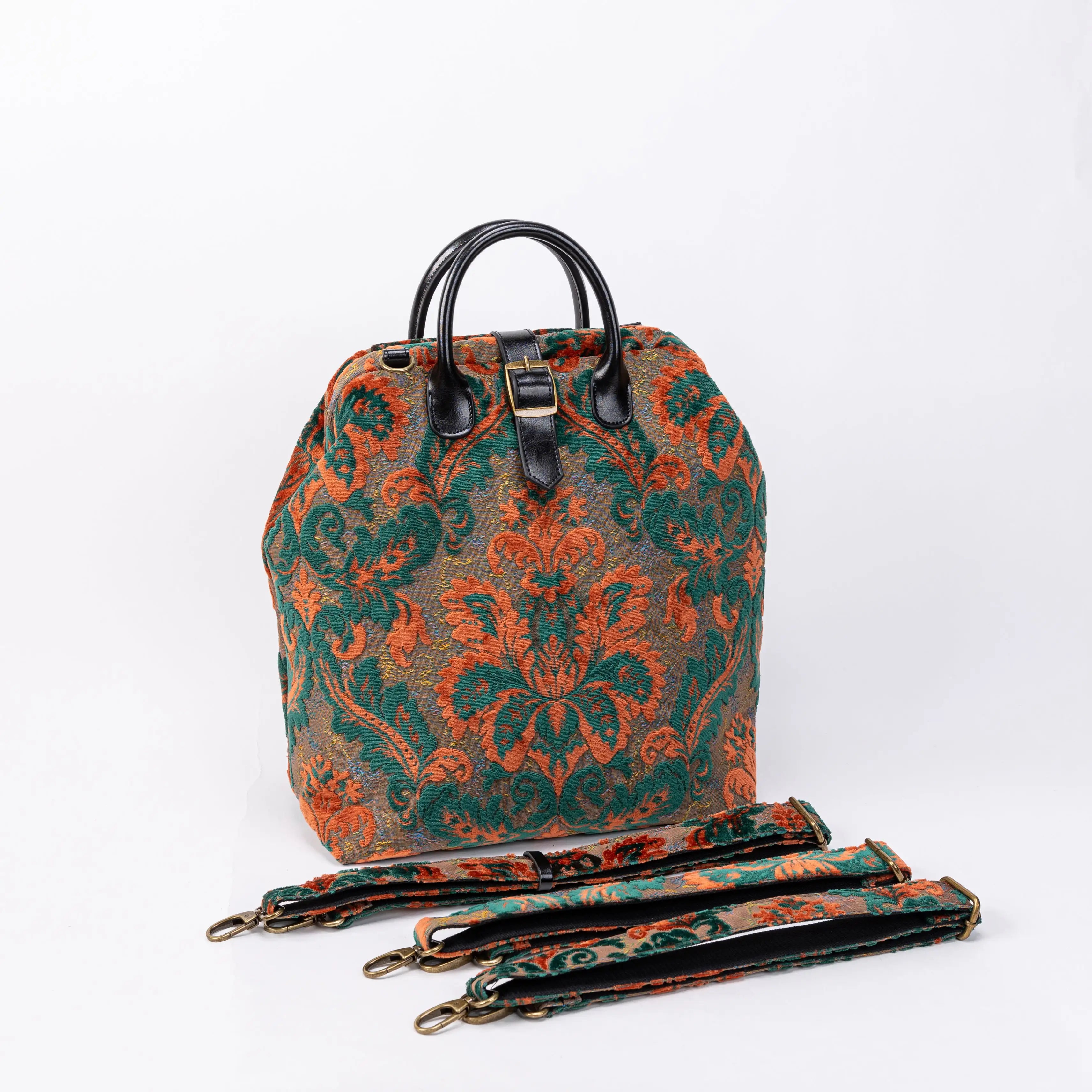 Burnout Velvet Revival Jade Carpet Laptop Backpack of America with shoulder strap